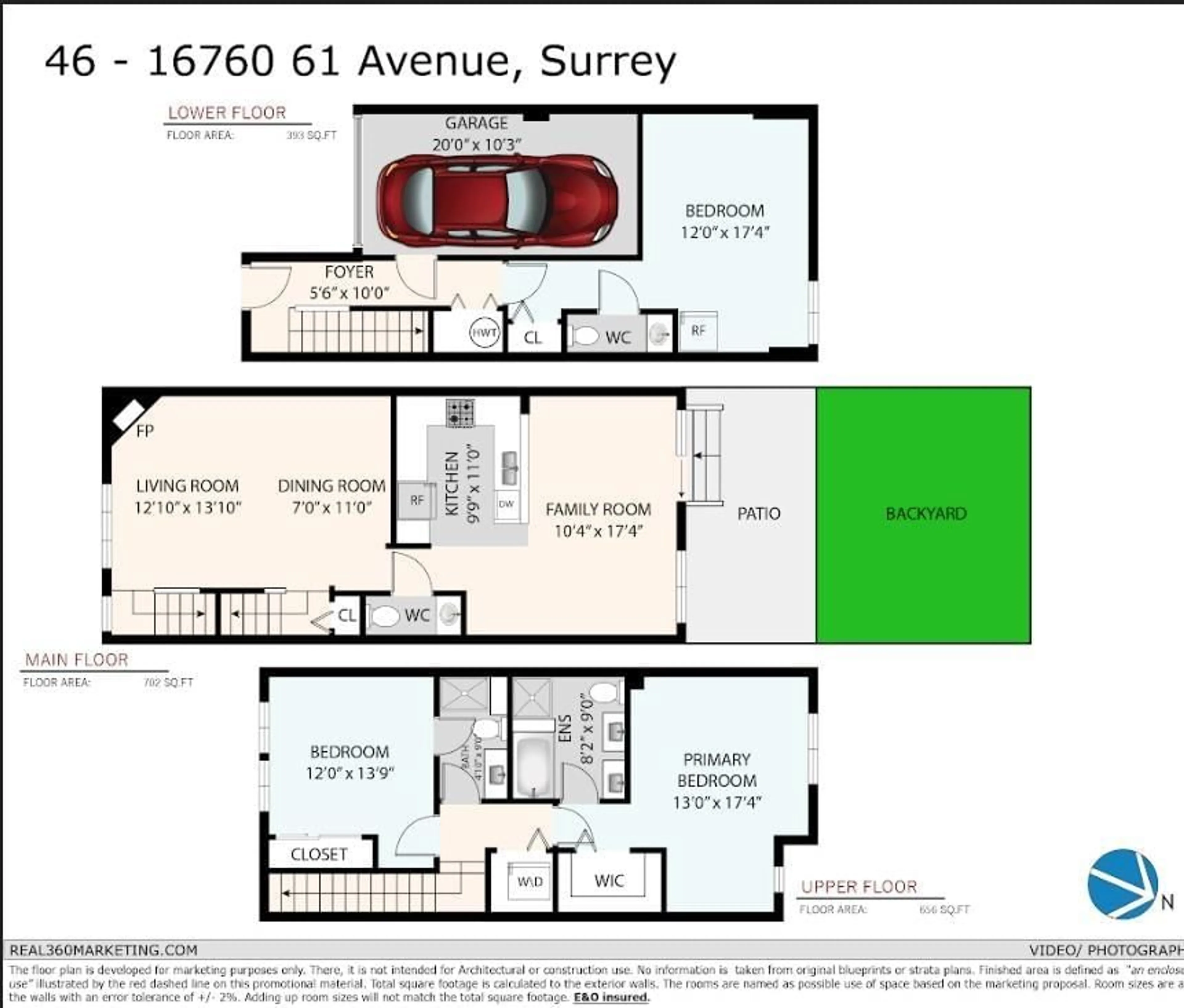 Floor plan for 46 16760 61 AVENUE, Surrey British Columbia V3S3V4