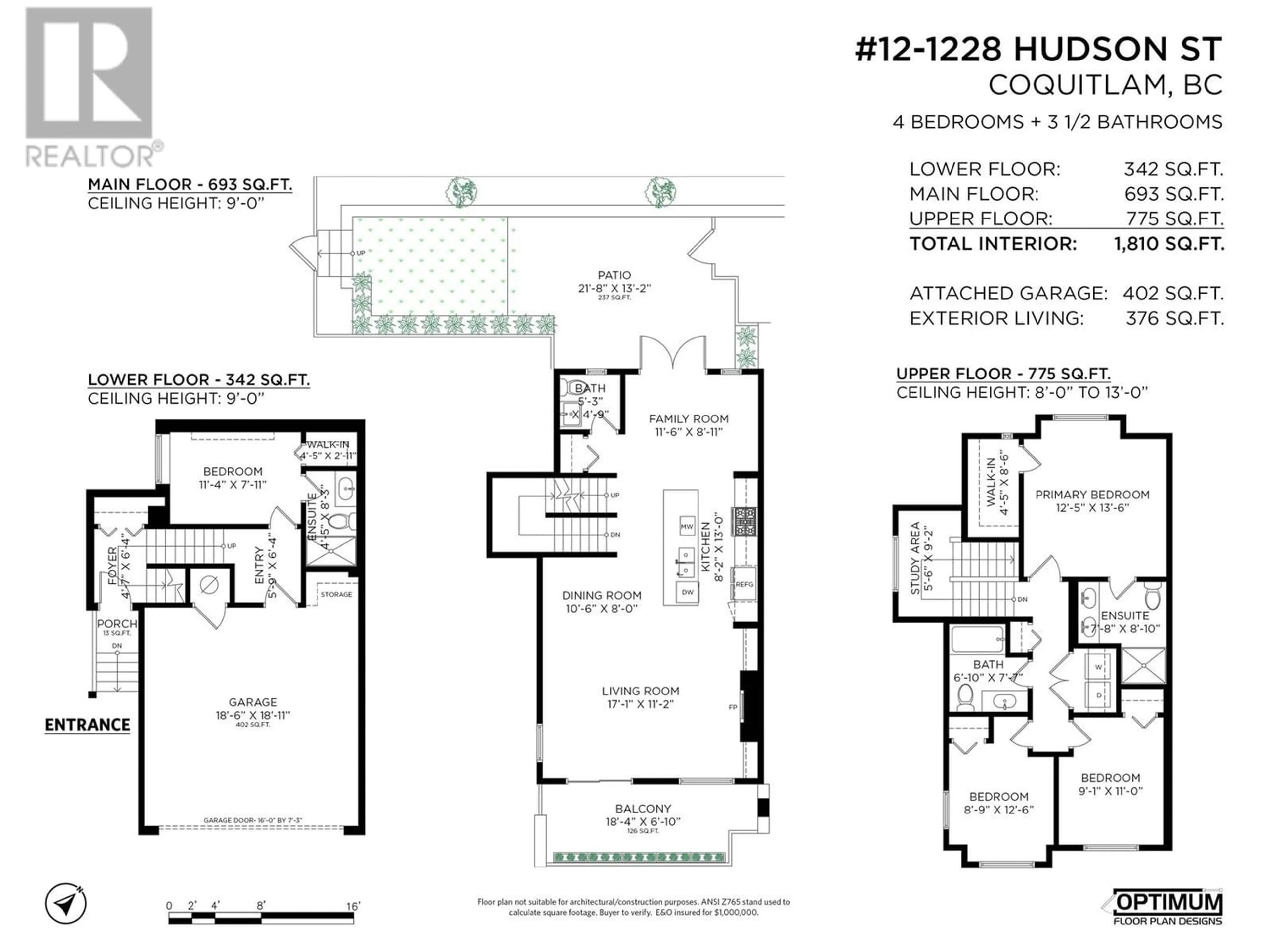 Floor plan for 12 1228 HUDSON STREET, Coquitlam British Columbia V3B0R3