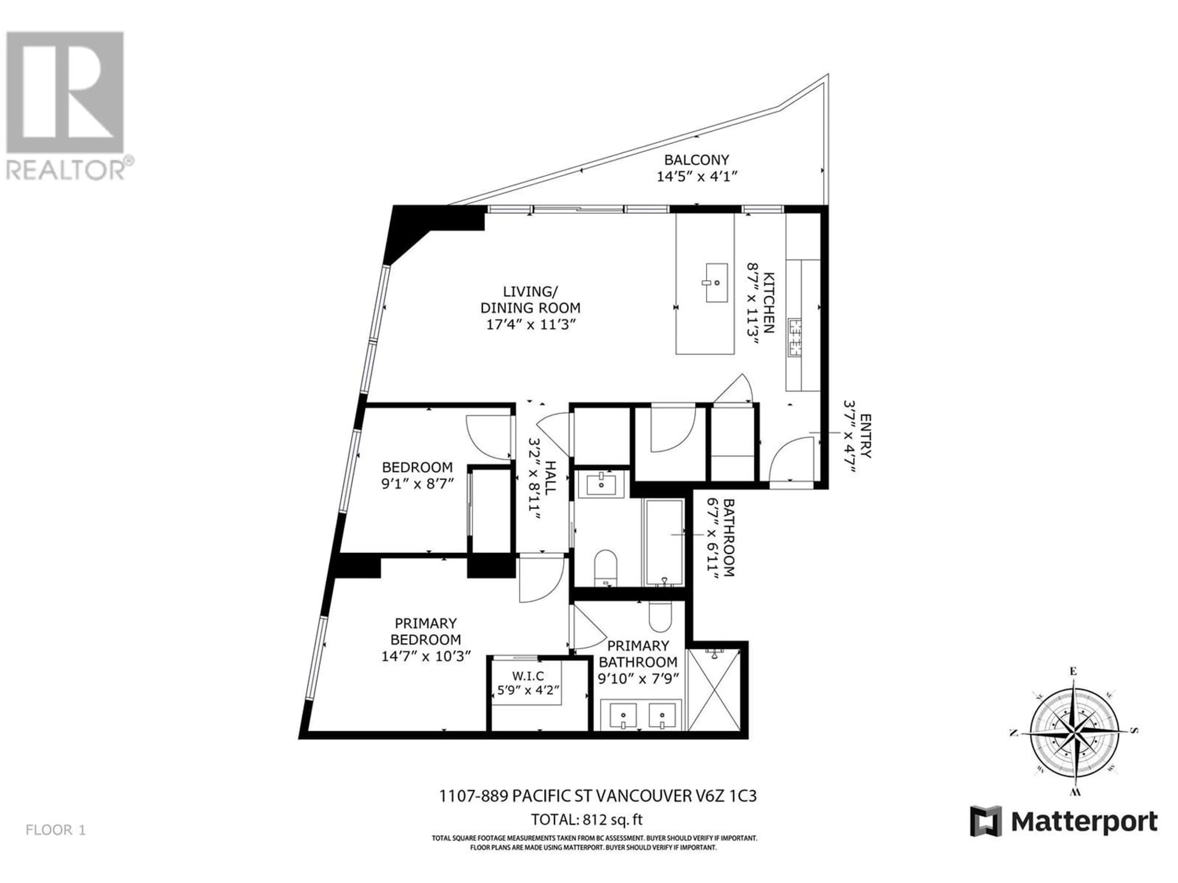 Floor plan for 1107 889 PACIFIC STREET, Vancouver British Columbia V6Z1C3