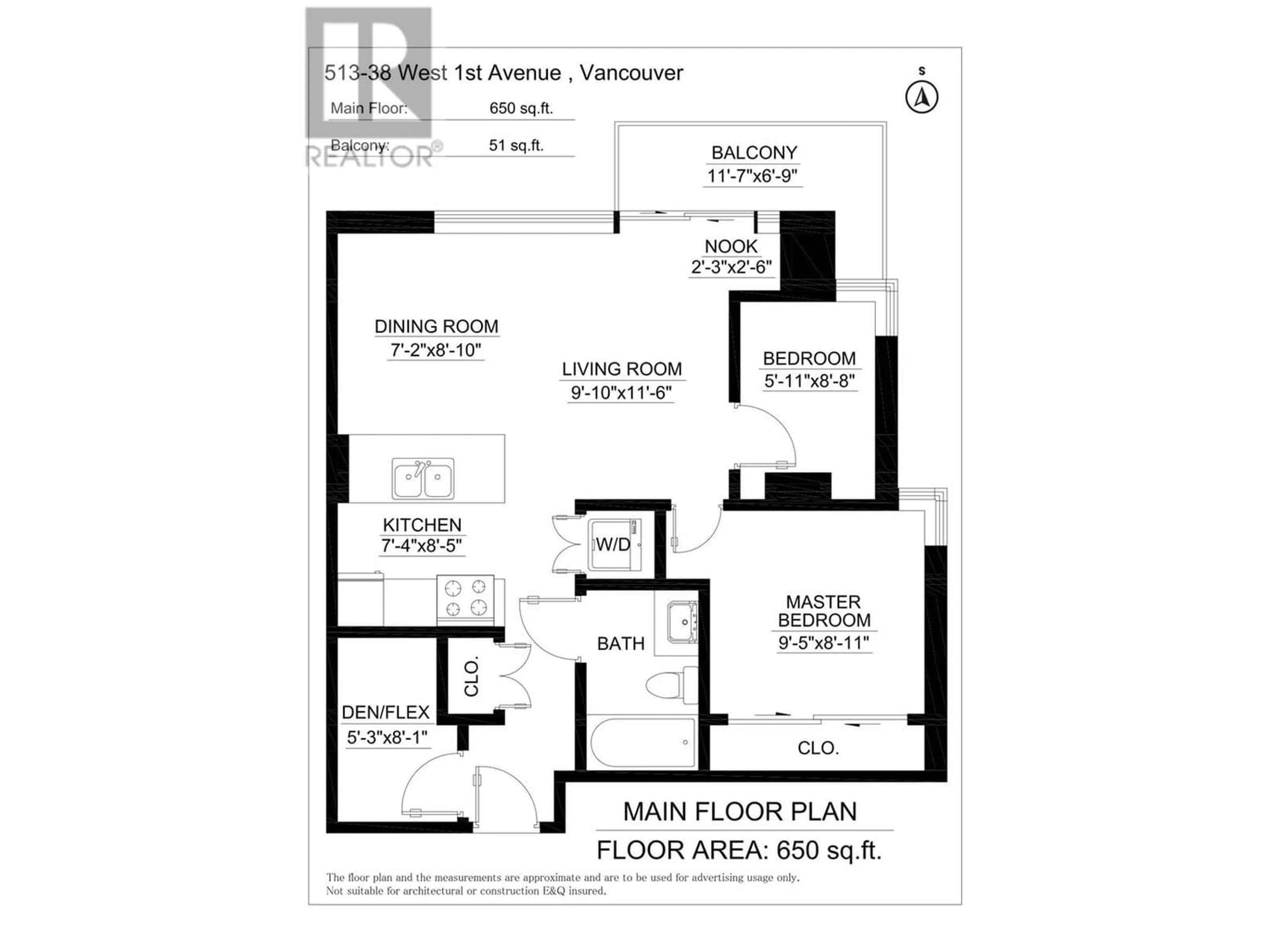 Floor plan for 513 38 W 1ST AVENUE, Vancouver British Columbia V5Y0K3