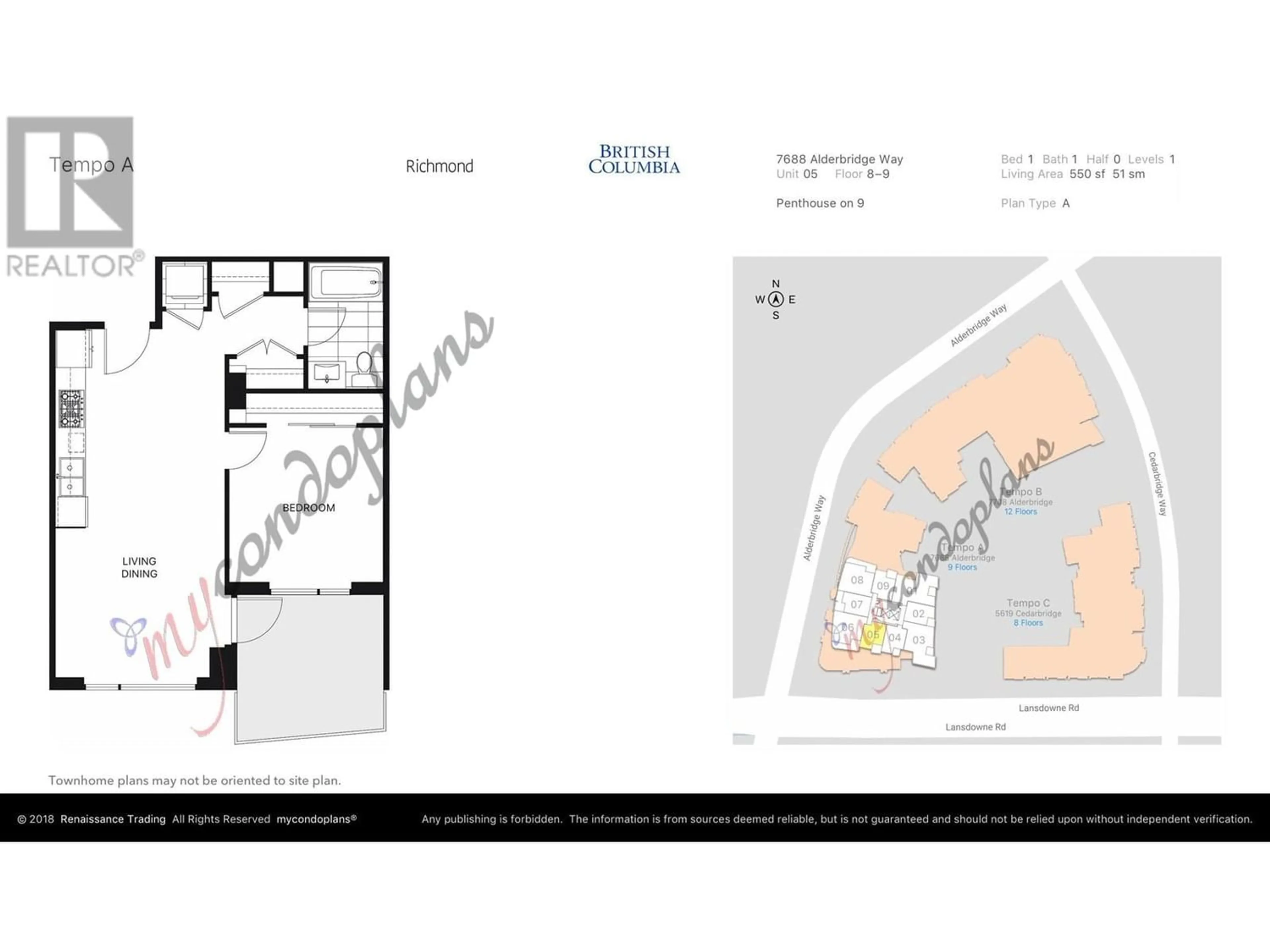 Floor plan for 905 7688 ALDERBRIDGE WAY, Richmond British Columbia V6X0P7