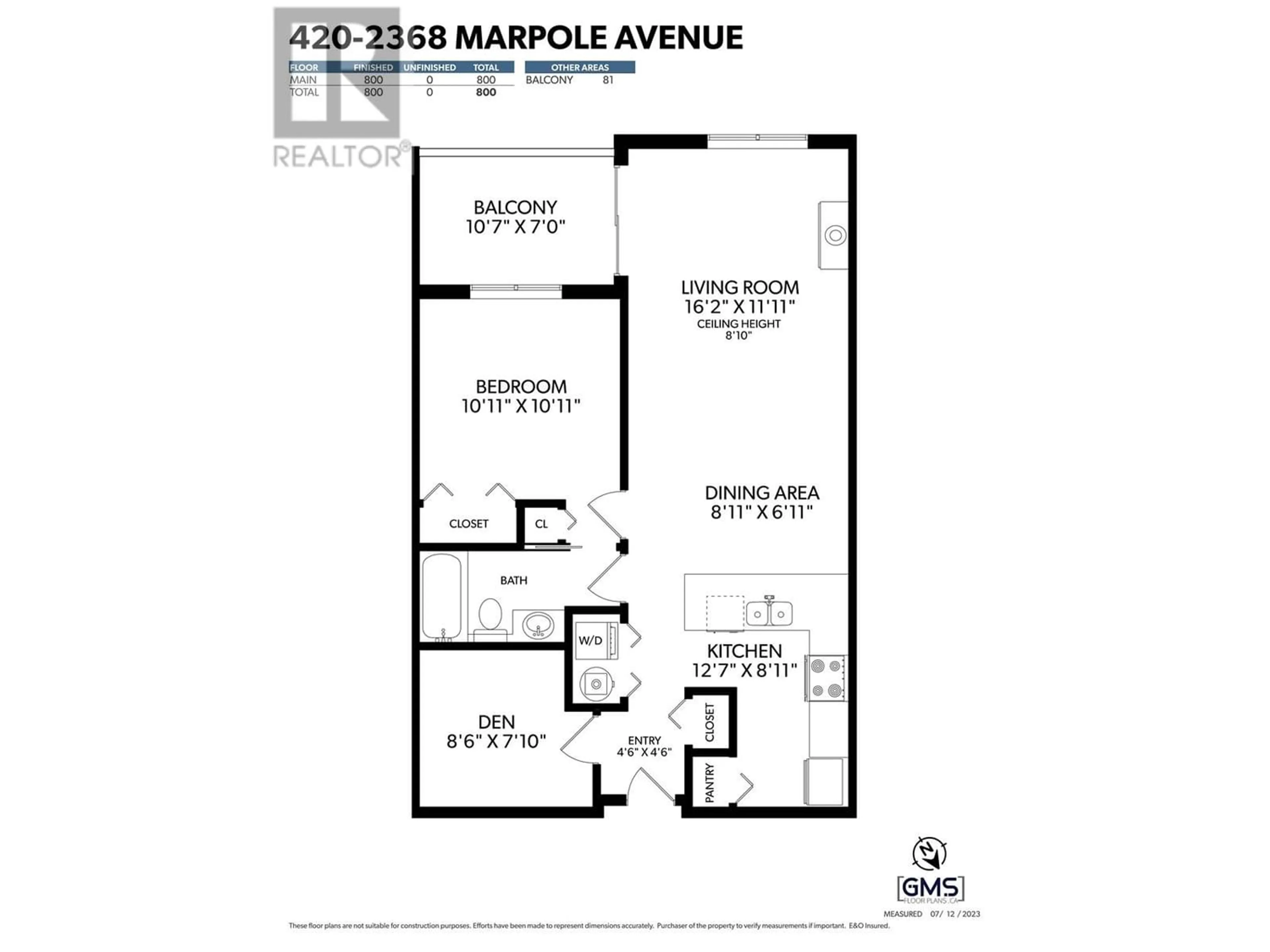 Floor plan for 420 2368 MARPOLE AVENUE, Port Coquitlam British Columbia V3C0B4