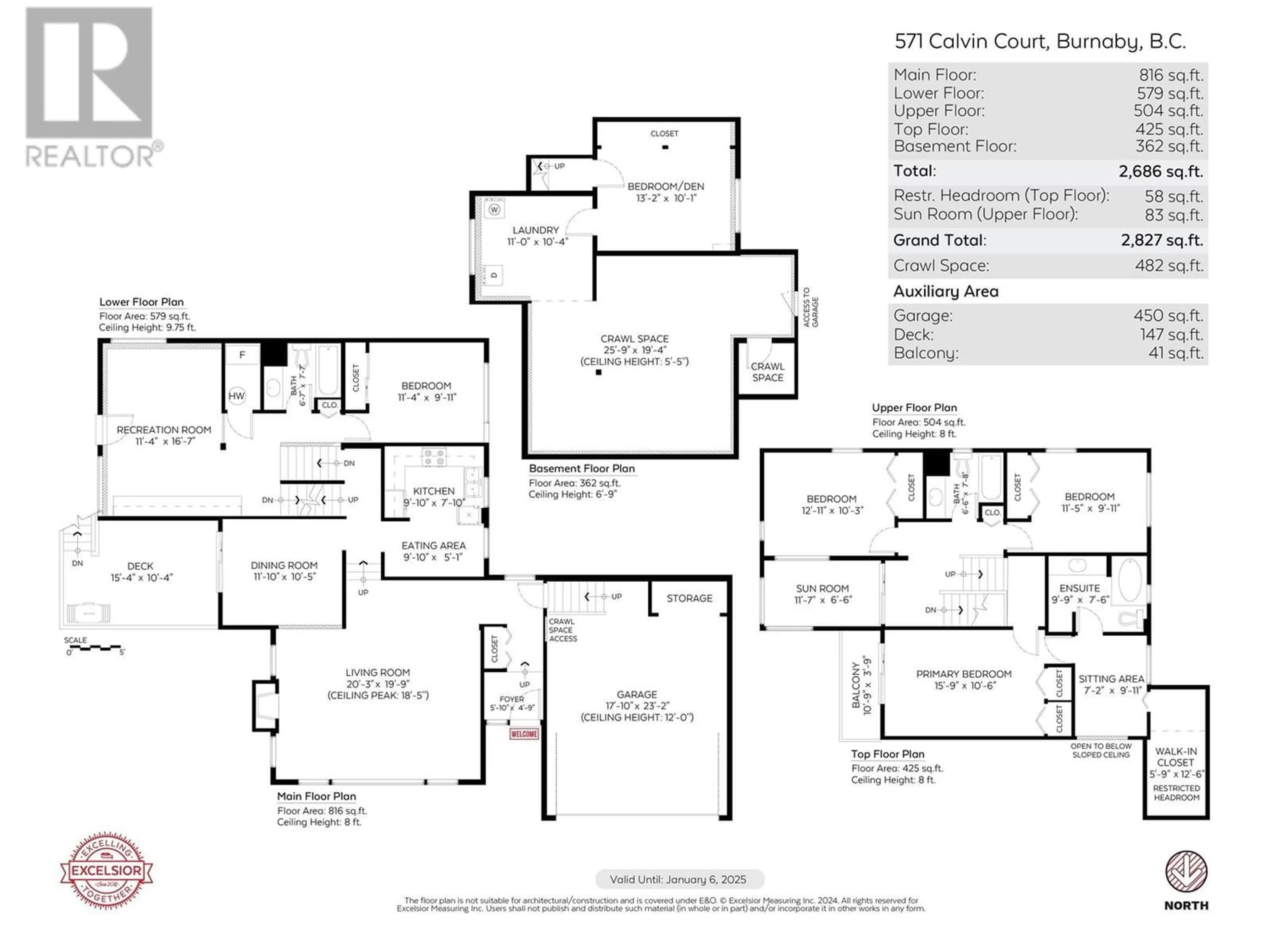 Floor plan for 571 CALVIN COURT, Burnaby British Columbia V5A3Y8