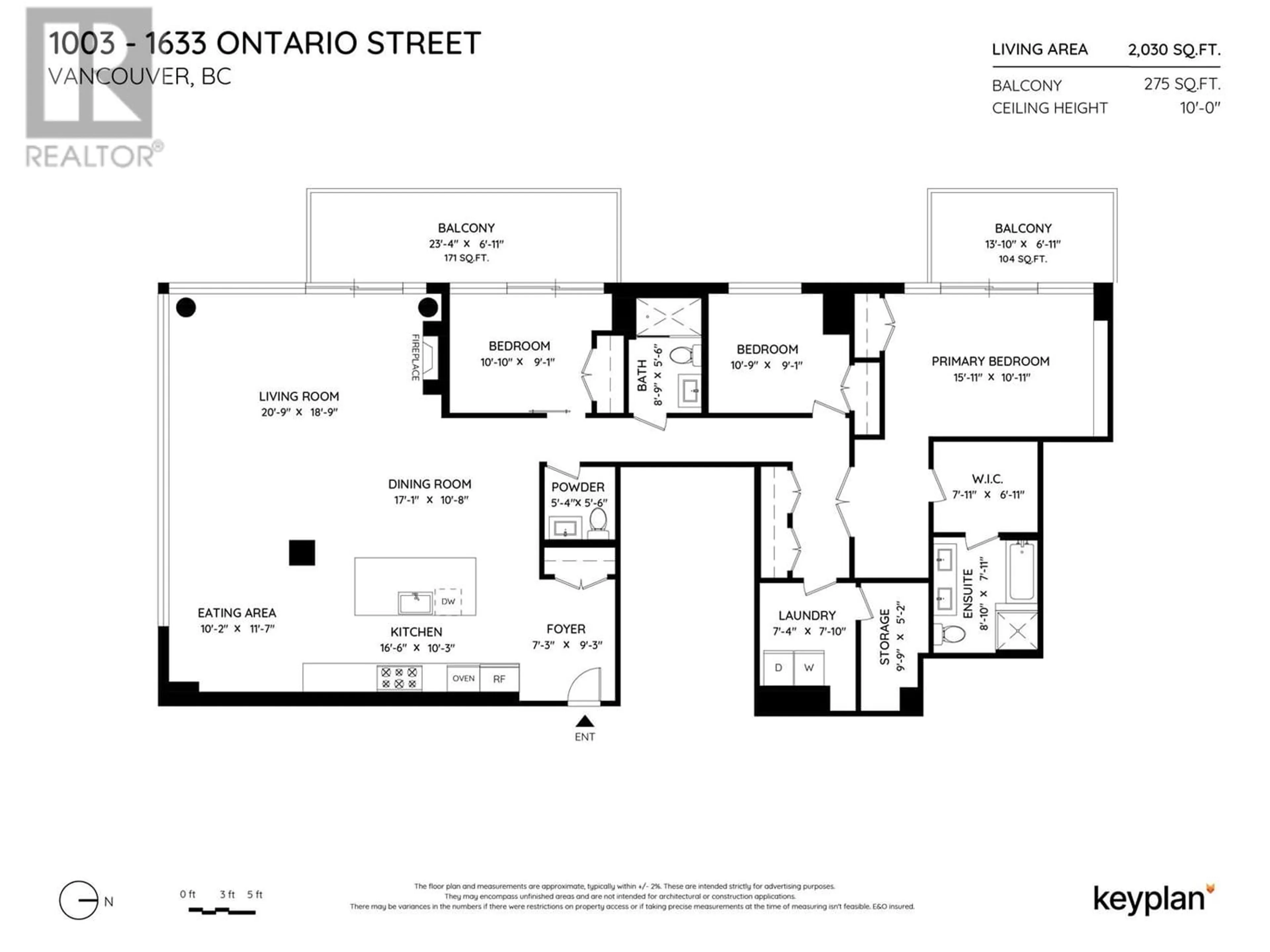 Floor plan for 1003 1633 ONTARIO STREET, Vancouver British Columbia V5Y0C2