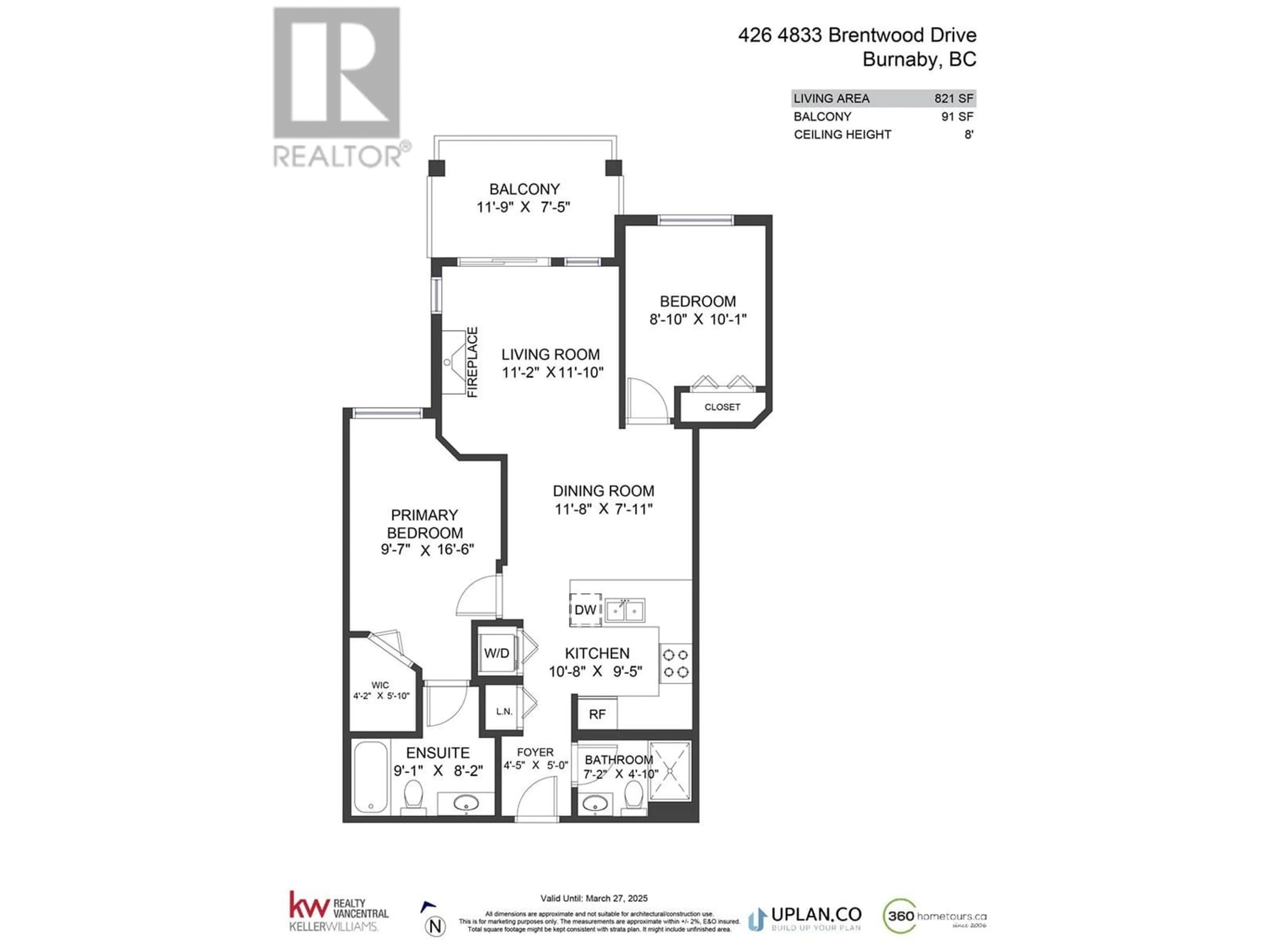 Floor plan for 426 4833 BRENTWOOD DRIVE, Burnaby British Columbia V5C0C3