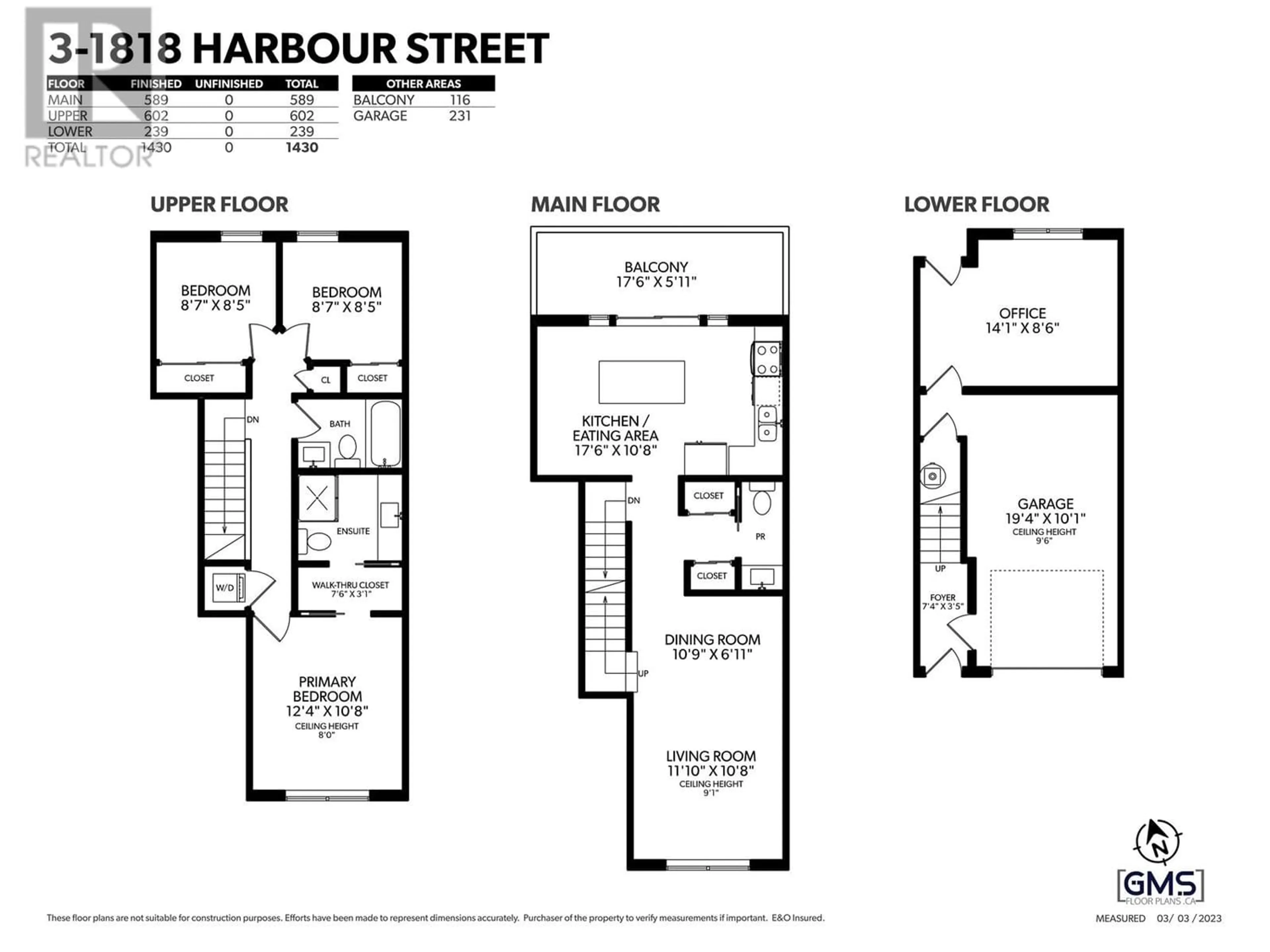 Floor plan for 3 1818 HARBOUR STREET, Port Coquitlam British Columbia V3C0E8