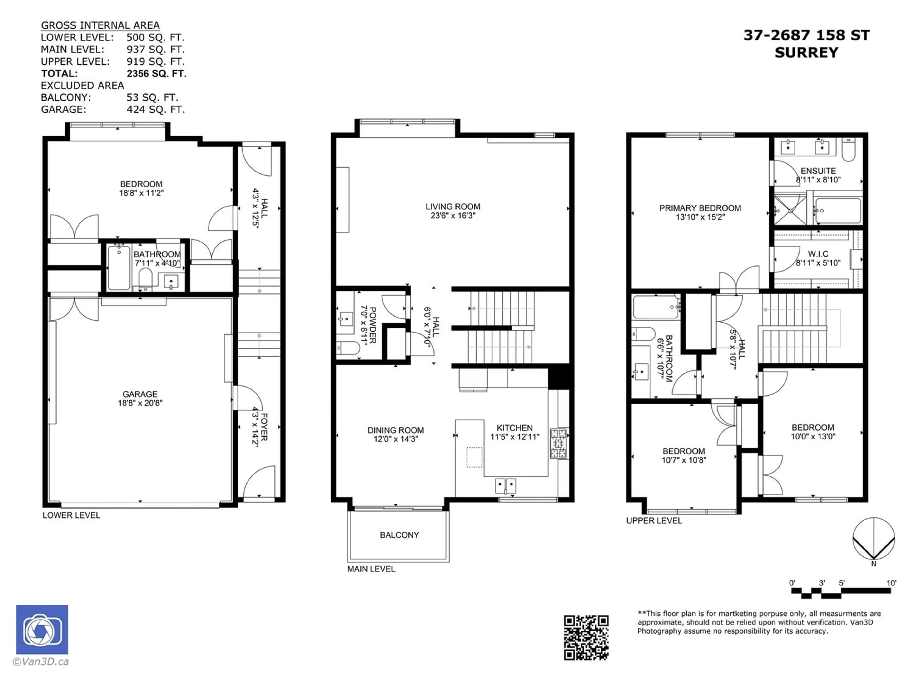 Floor plan for 37 2687 158 STREET, Surrey British Columbia V3Z6V3