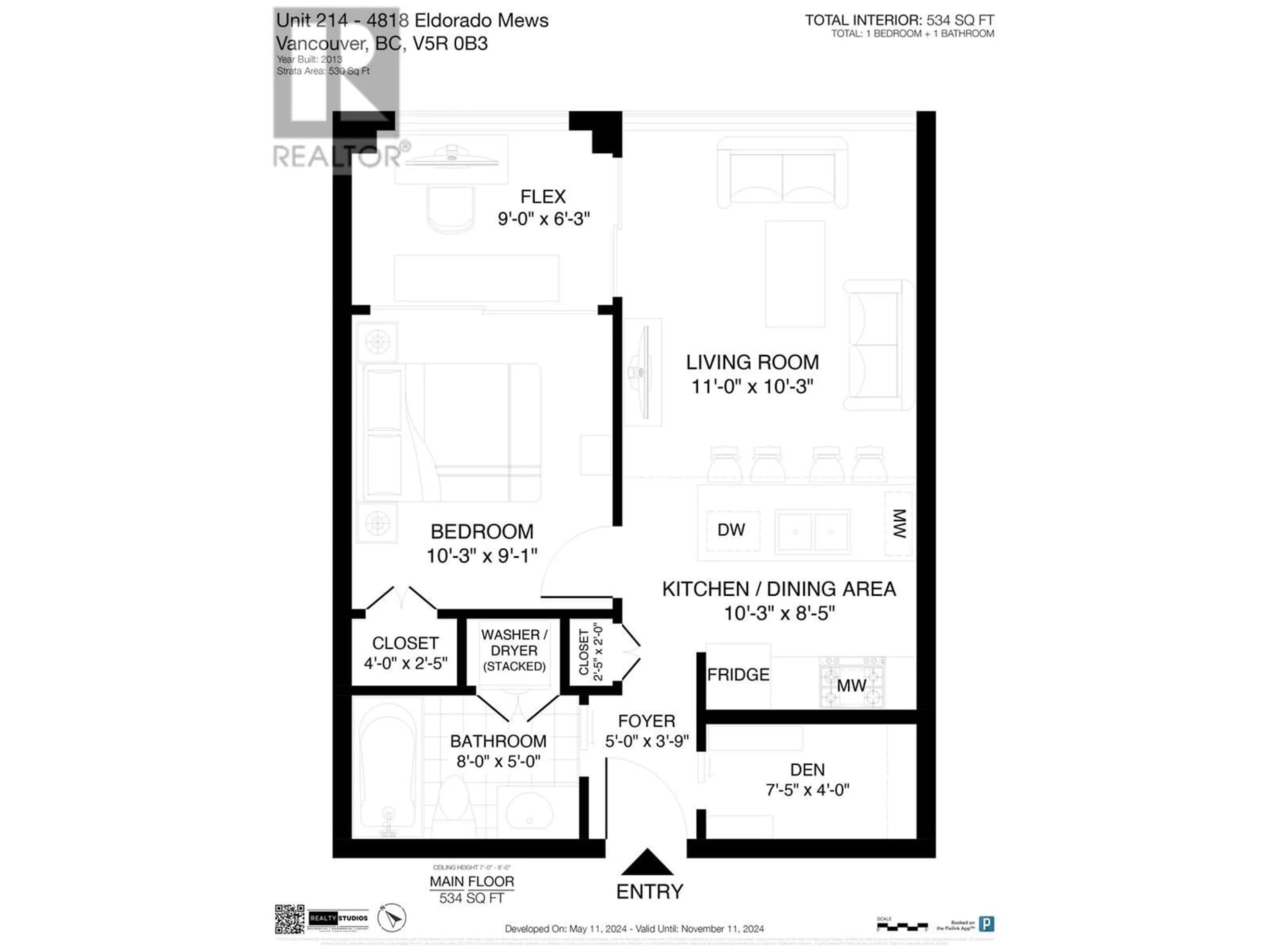 Floor plan for 214 4818 ELDORADO MEWS, Vancouver British Columbia V5R0B3