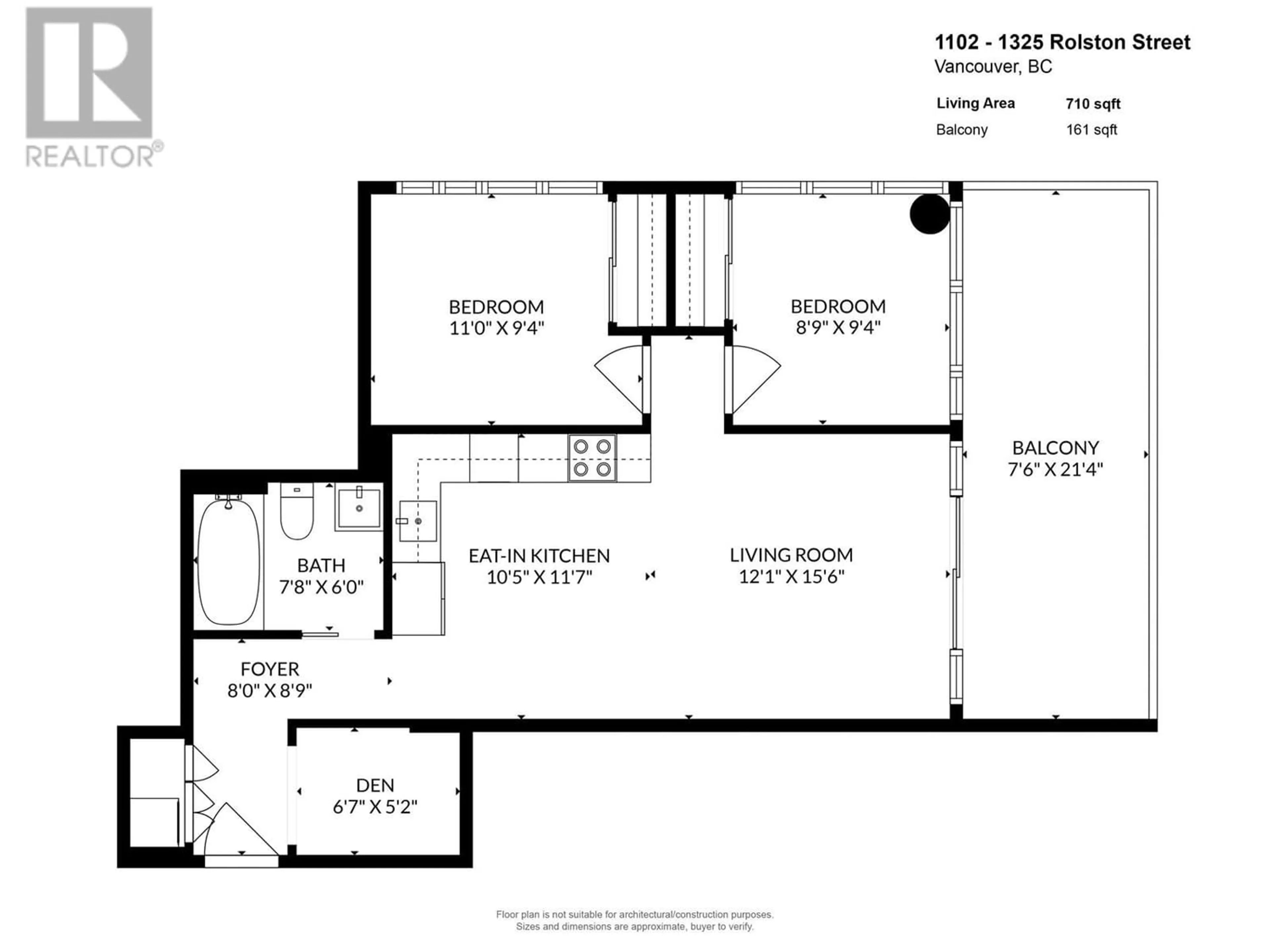 Floor plan for 1102 1325 ROLSTON STREET, Vancouver British Columbia V6B0M2