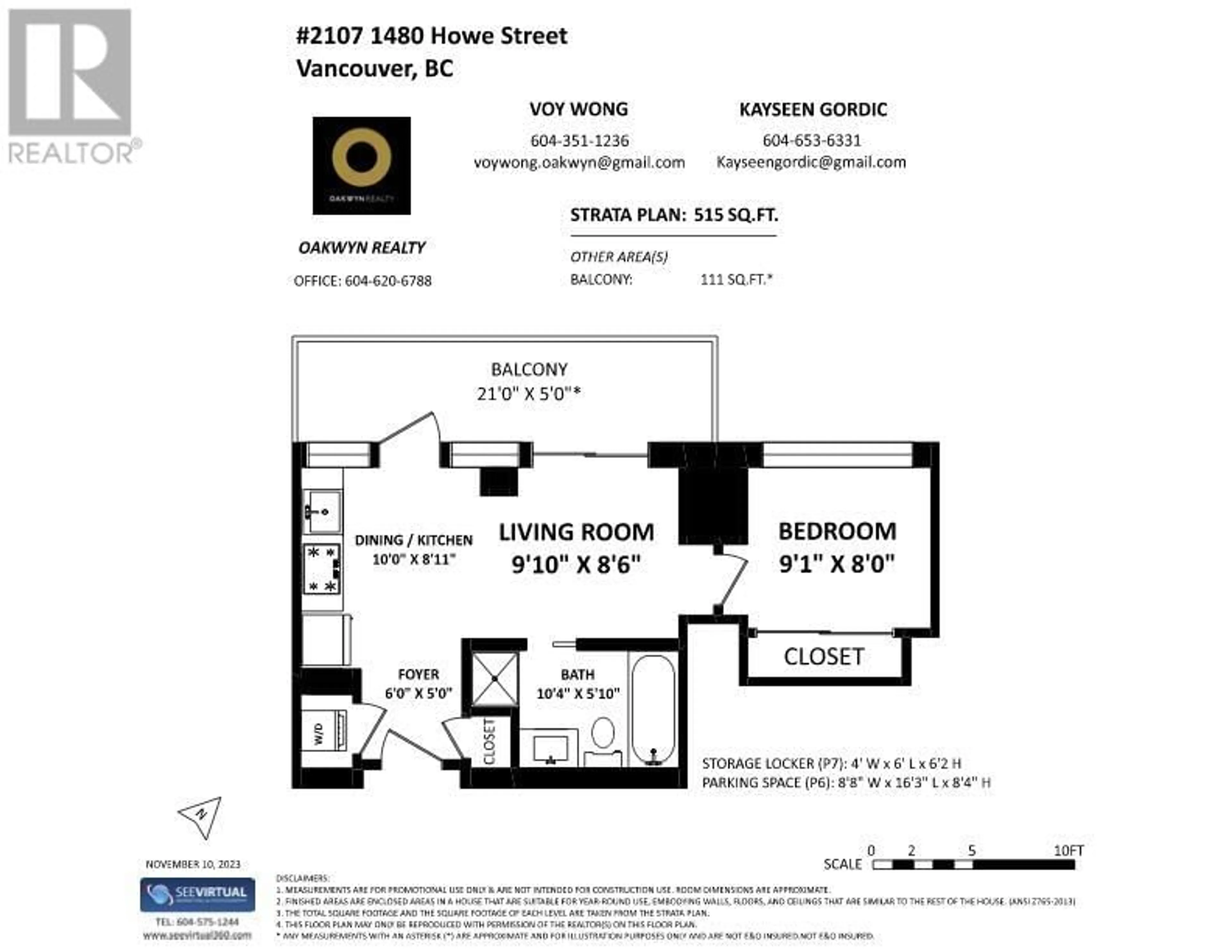 Floor plan for 2107 1480 HOWE STREET, Vancouver British Columbia V6Z0G5
