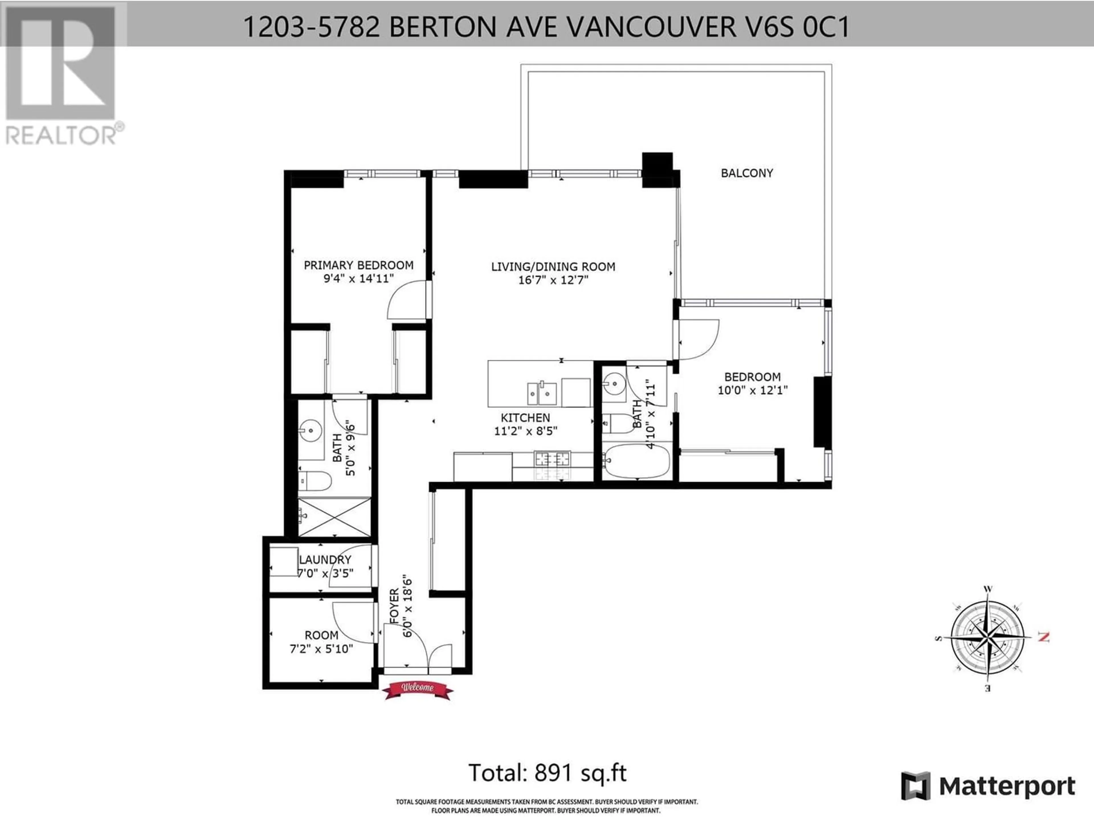 Floor plan for 1203 5782 BERTON AVENUE, Vancouver British Columbia V6S0C1