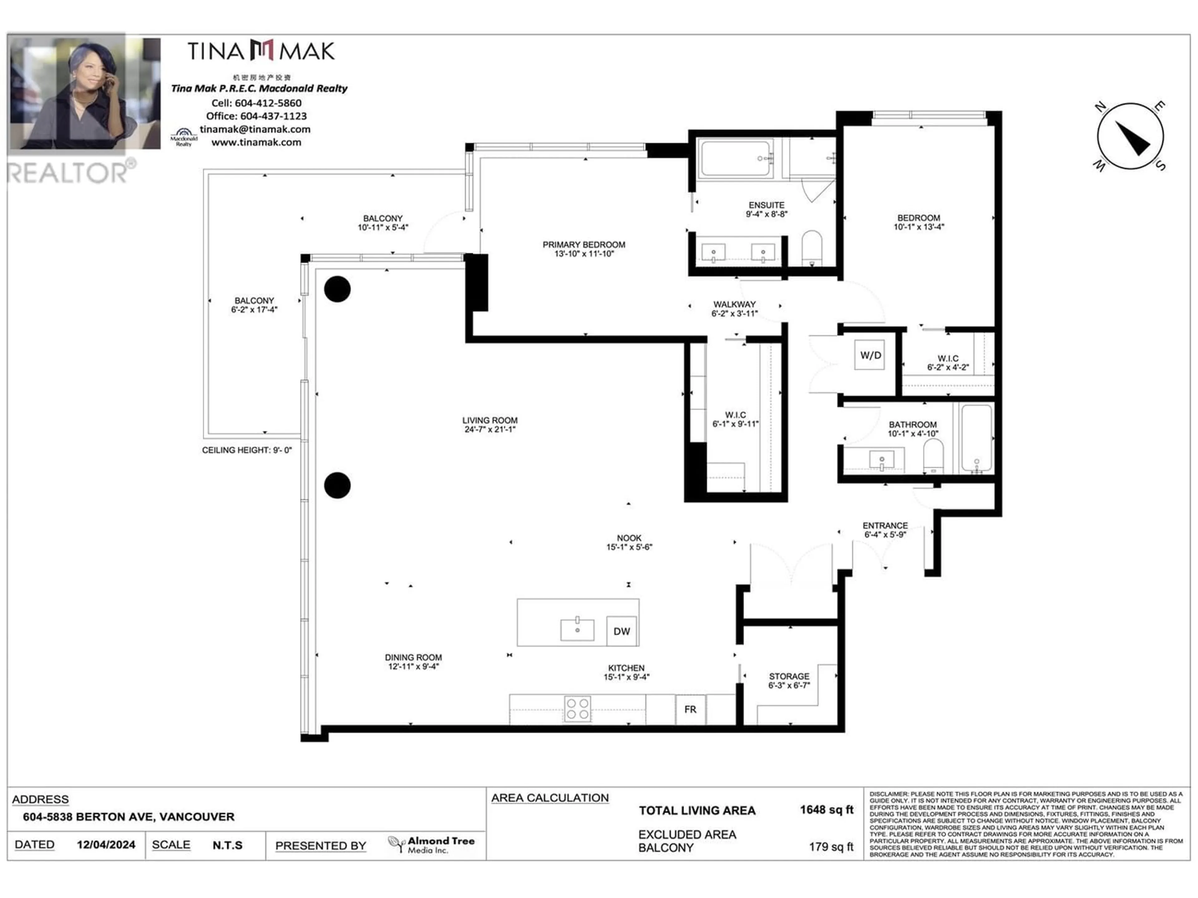 Floor plan for 604 5838 BERTON AVENUE, Vancouver British Columbia V6S0A5