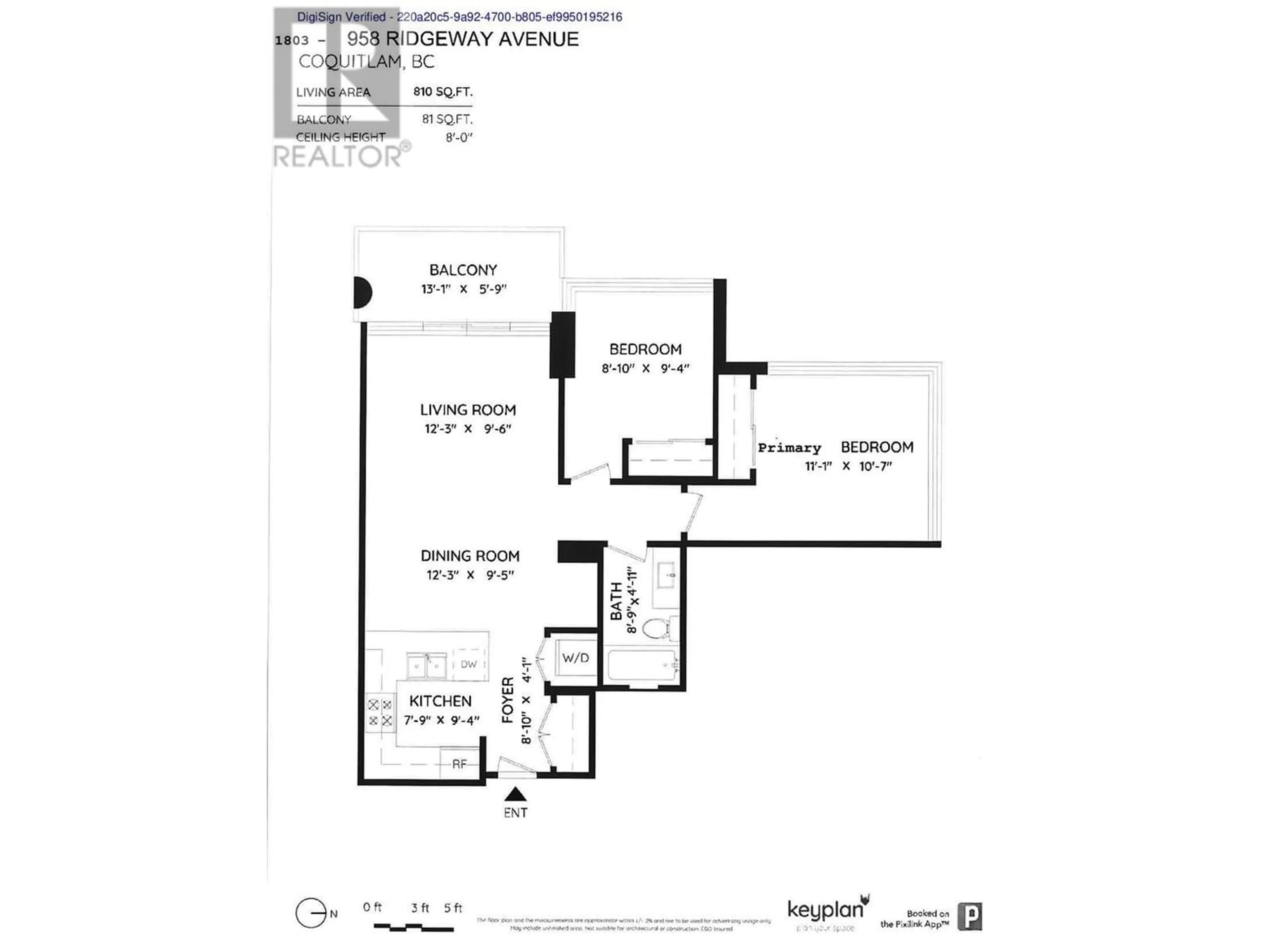 Floor plan for 1803 958 RIDGEWAY AVENUE, Coquitlam British Columbia V3K0C5