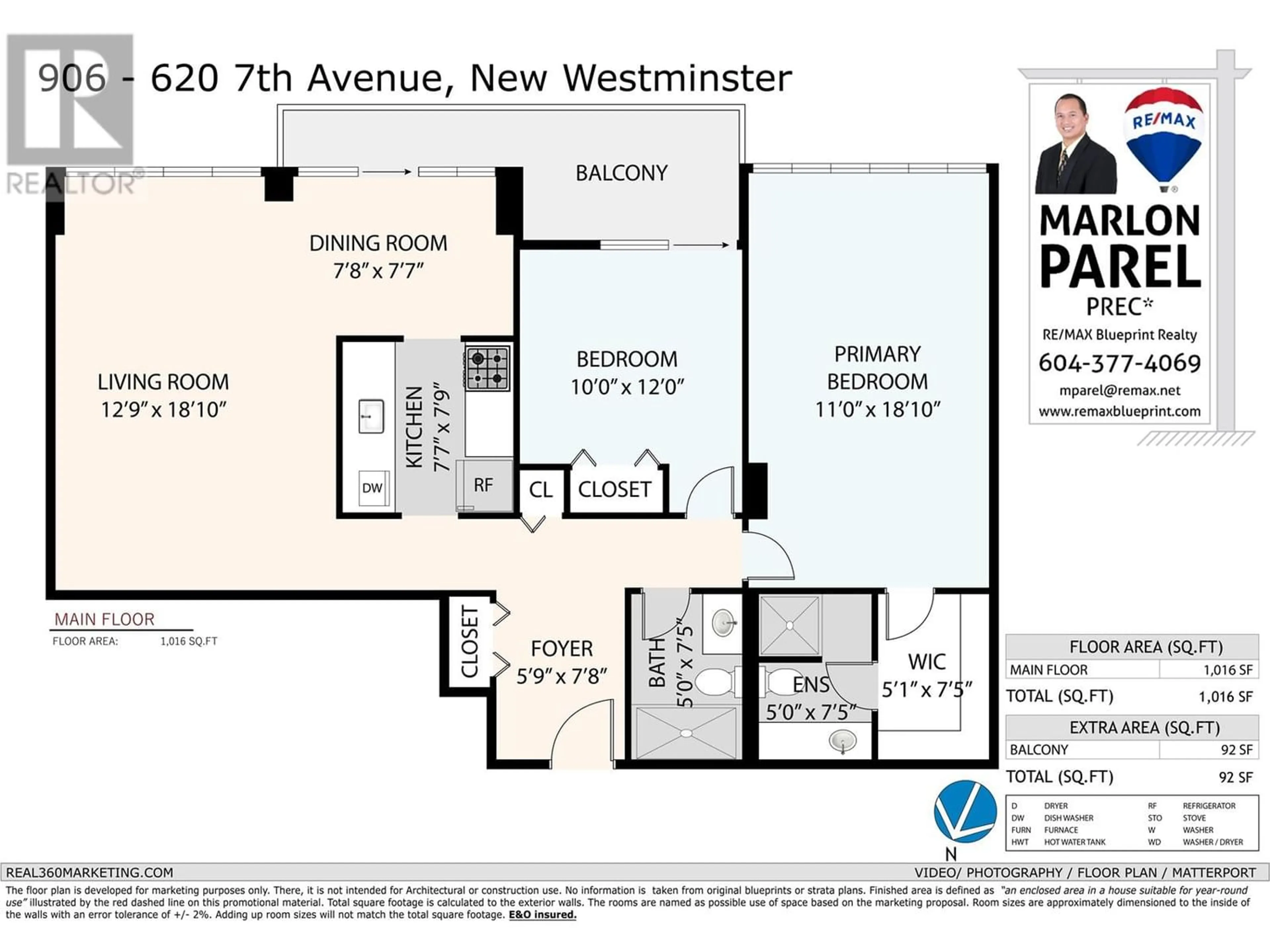 Floor plan for 906 620 SEVENTH AVE AVENUE, New Westminster British Columbia V3M5T6