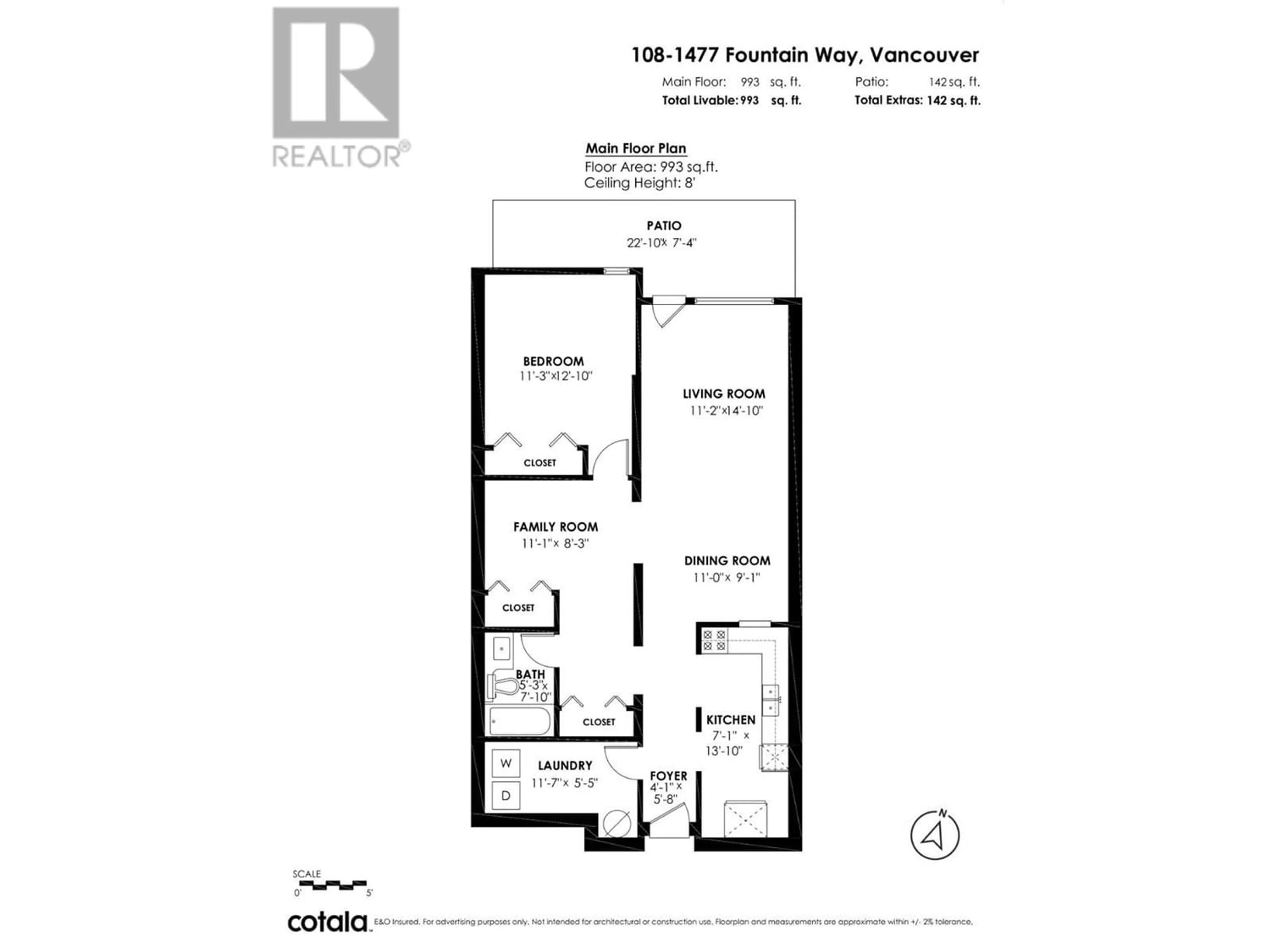 Floor plan for 108 1477 FOUNTAIN WAY, Vancouver British Columbia V6H3W9