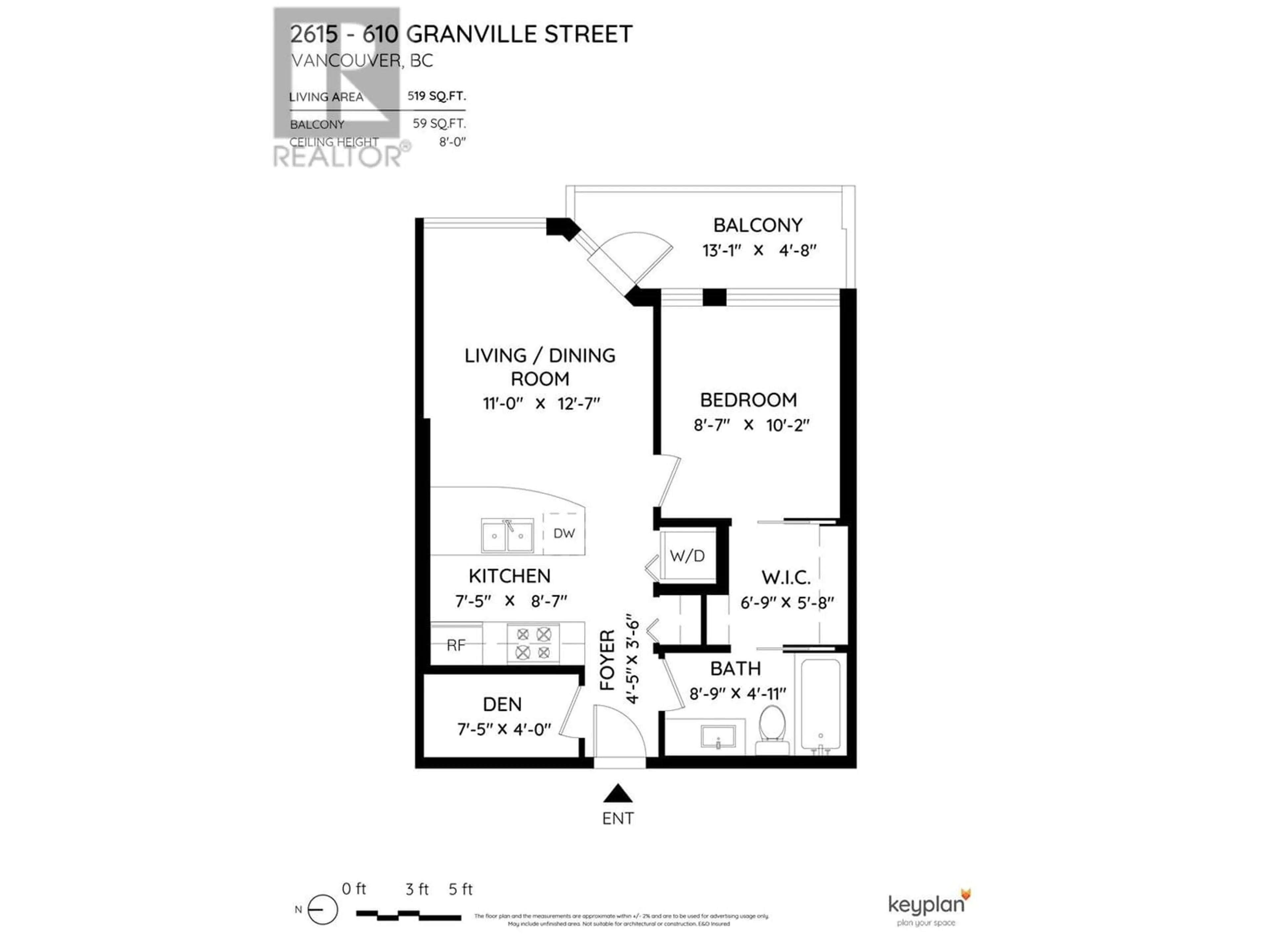 Floor plan for 2615 610 GRANVILLE STREET, Vancouver British Columbia V6C3T3