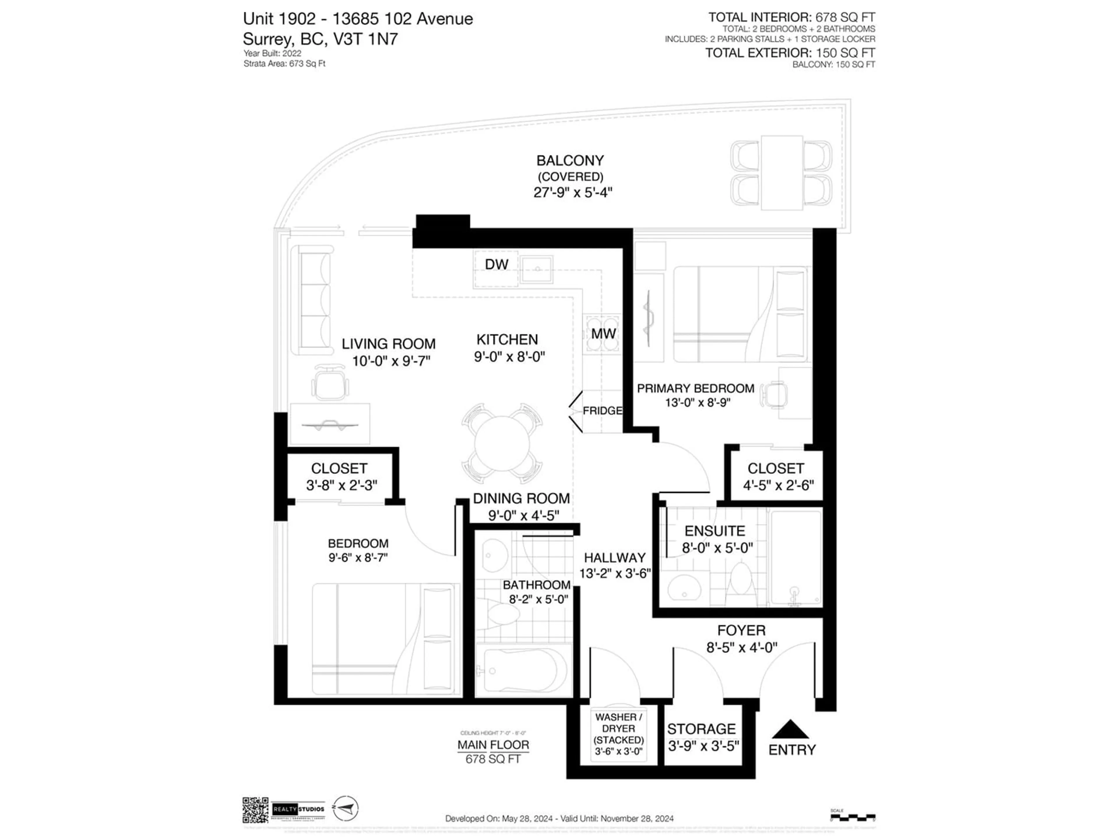 Floor plan for 1902 13685 102 AVENUE, Surrey British Columbia V3T1N7