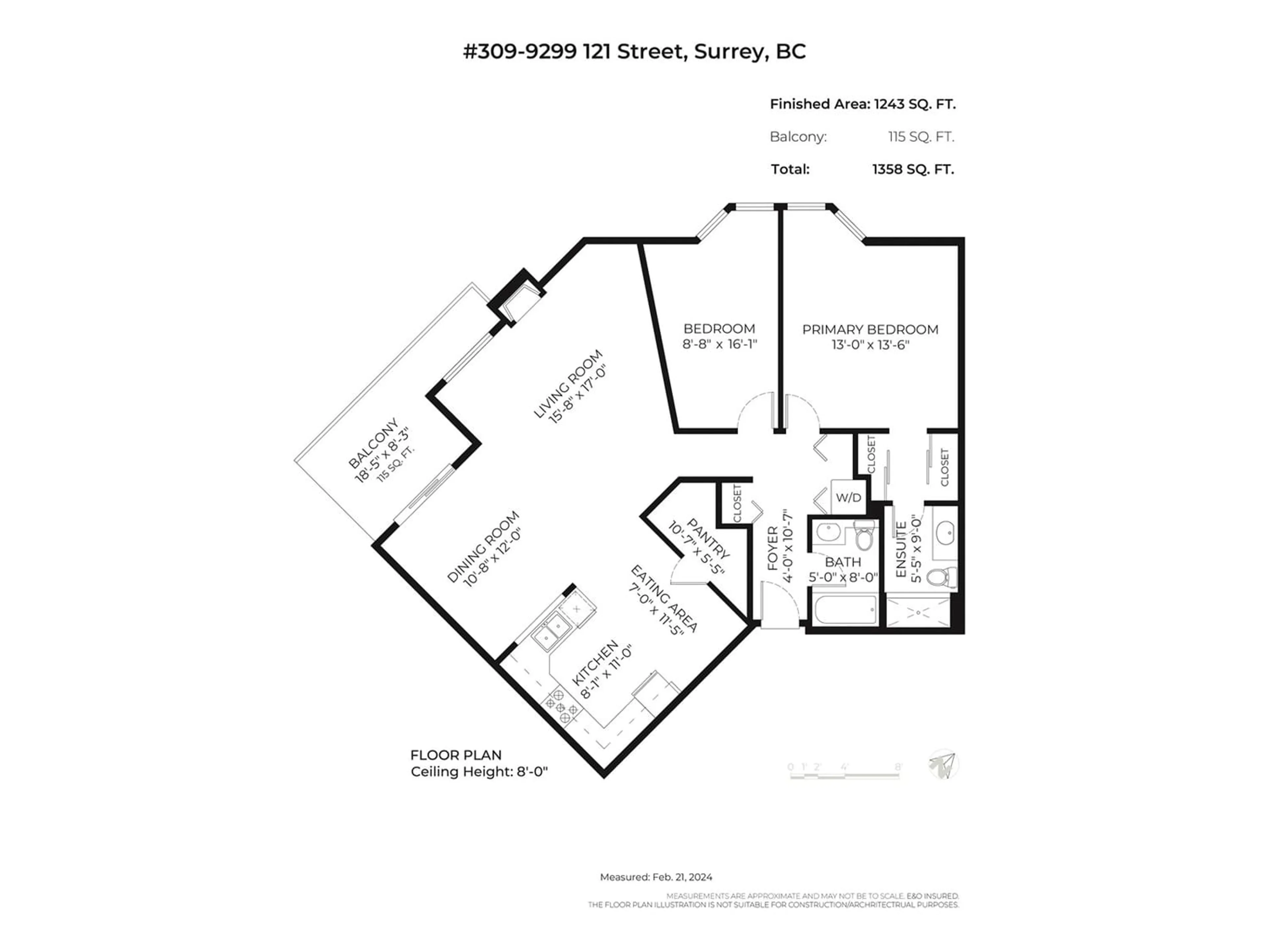 Floor plan for 309 9299 121 STREET, Surrey British Columbia V3V7X8