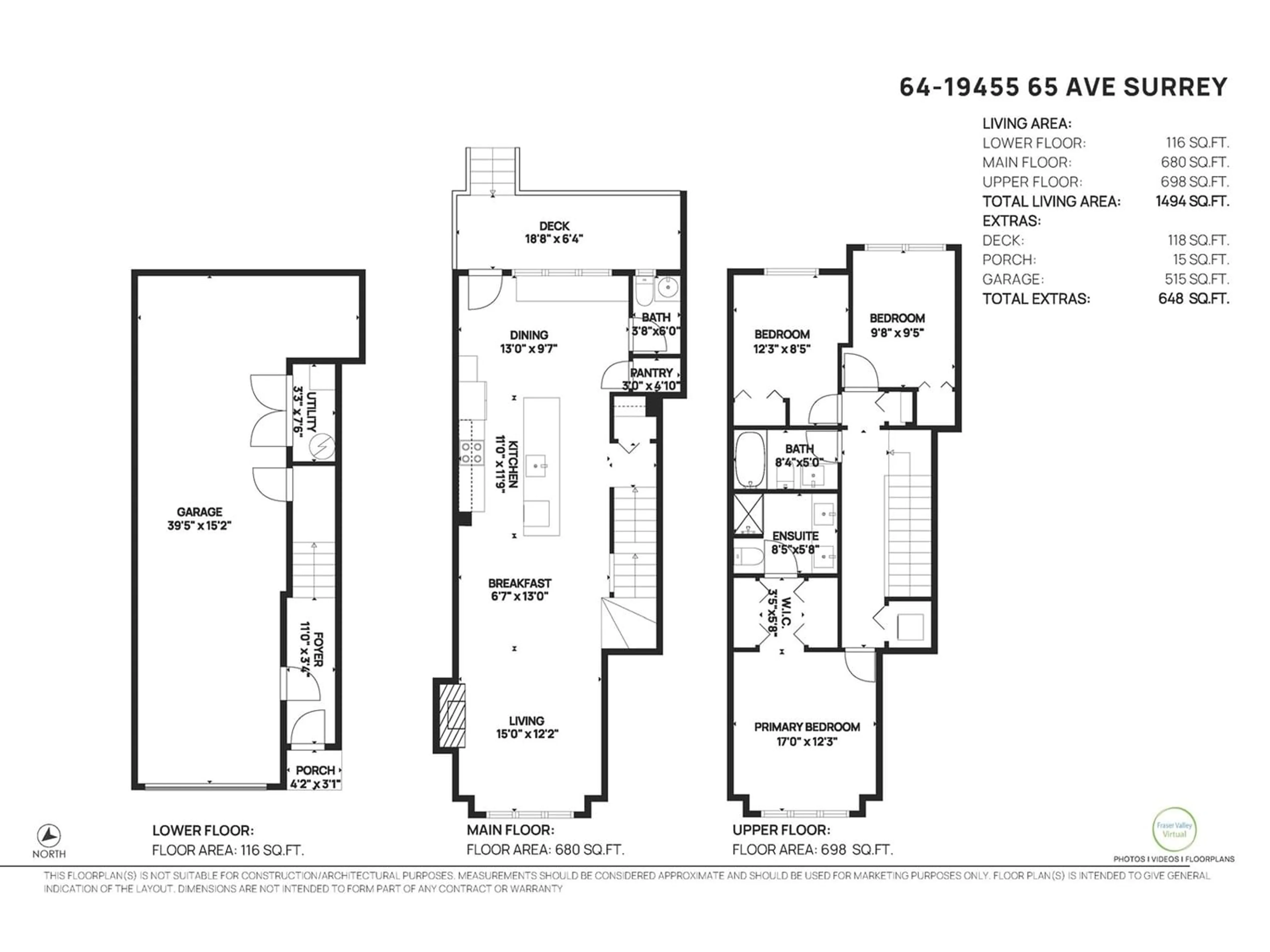 Floor plan for 64 19455 65 AVENUE, Surrey British Columbia V4N0Z1