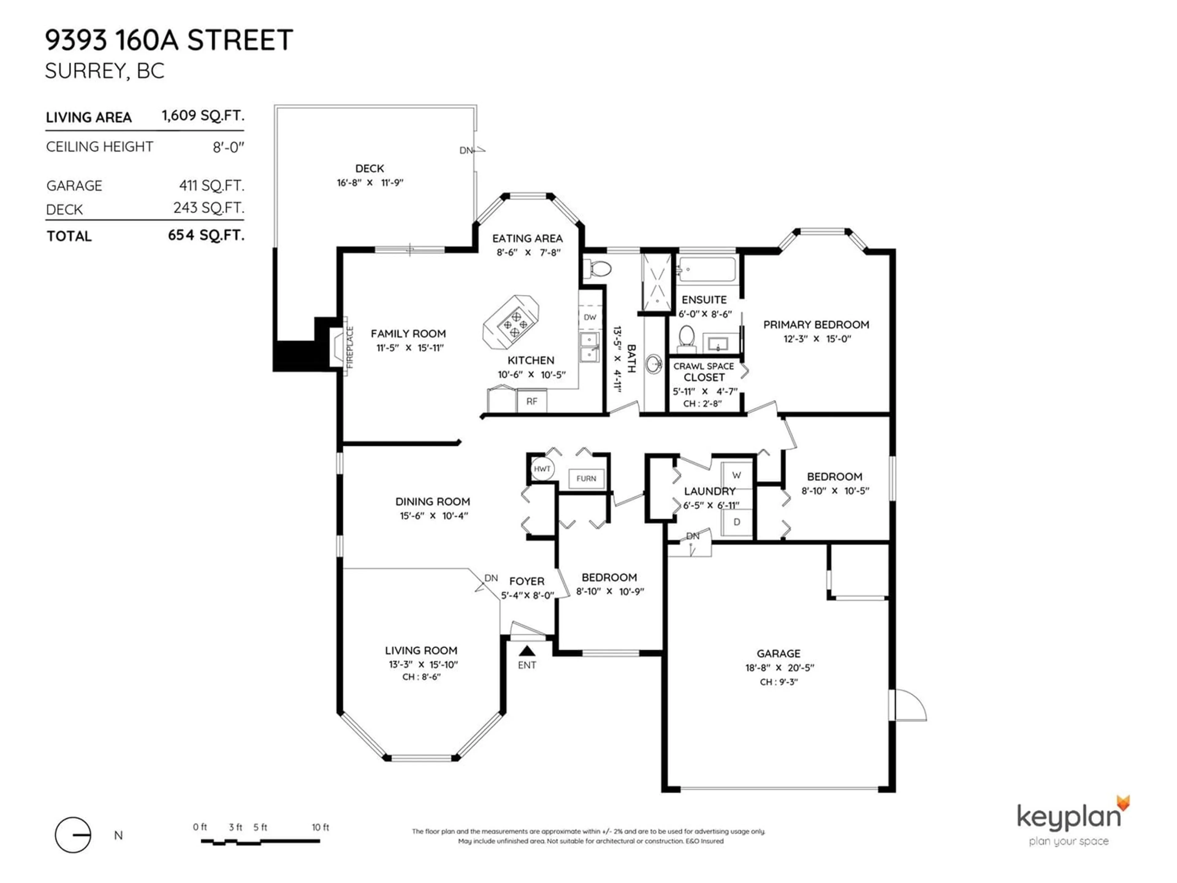 Floor plan for 9393 160A STREET, Surrey British Columbia V4N2P4