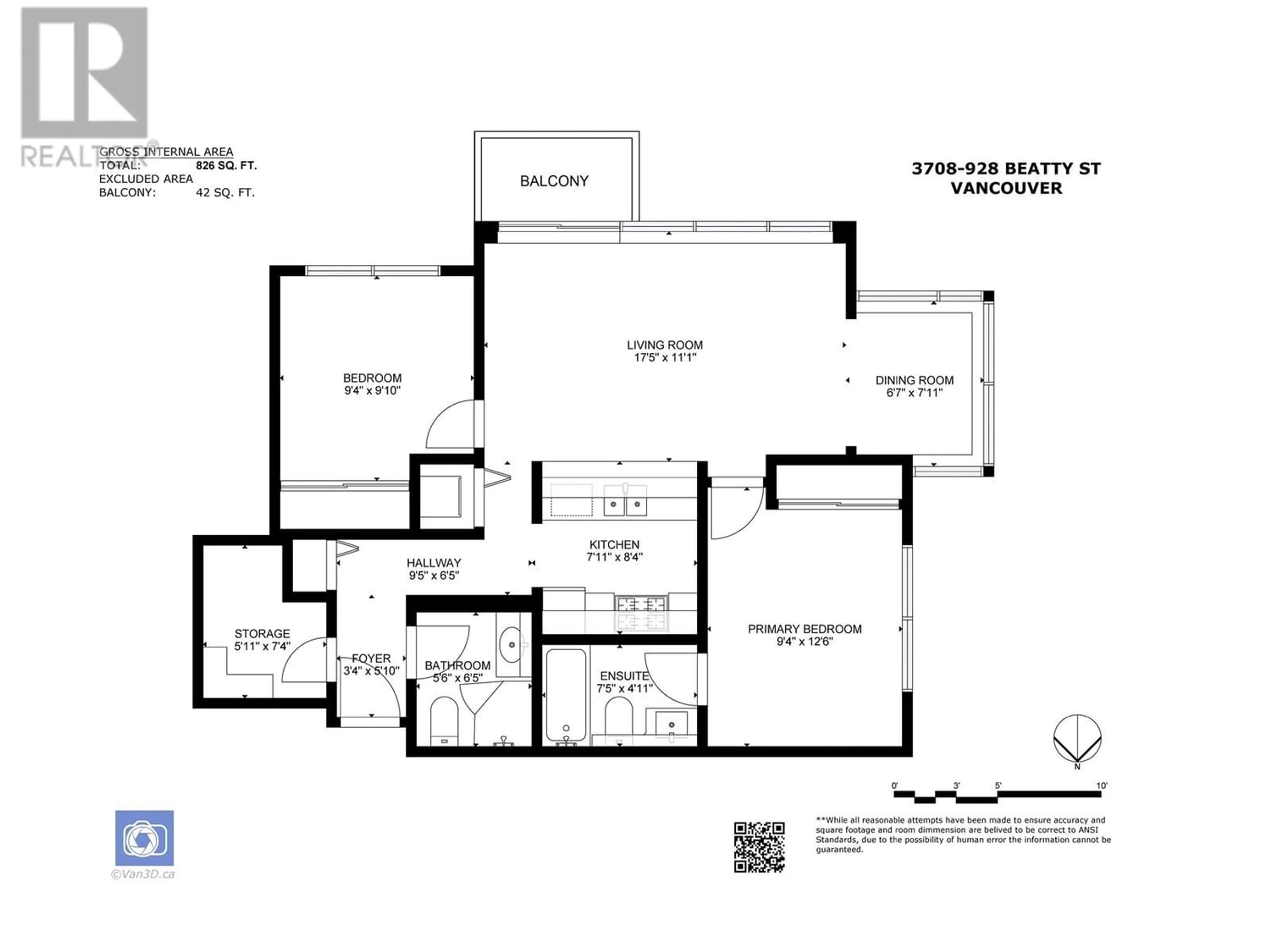 Floor plan for 3708 928 BEATTY STREET, Vancouver British Columbia V6Z3G6