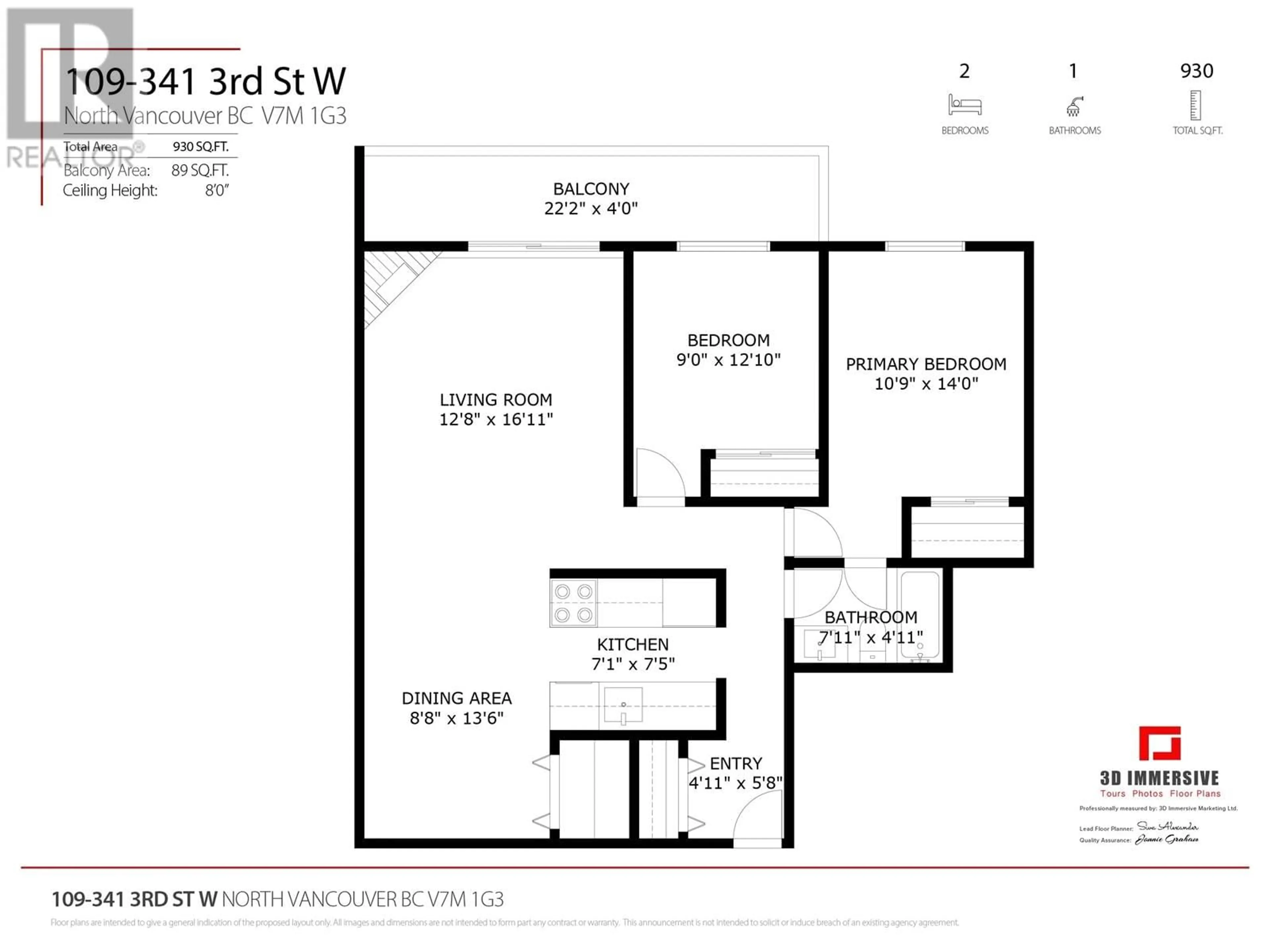 Floor plan for 109 341 W 3RD STREET, North Vancouver British Columbia V7M1G3