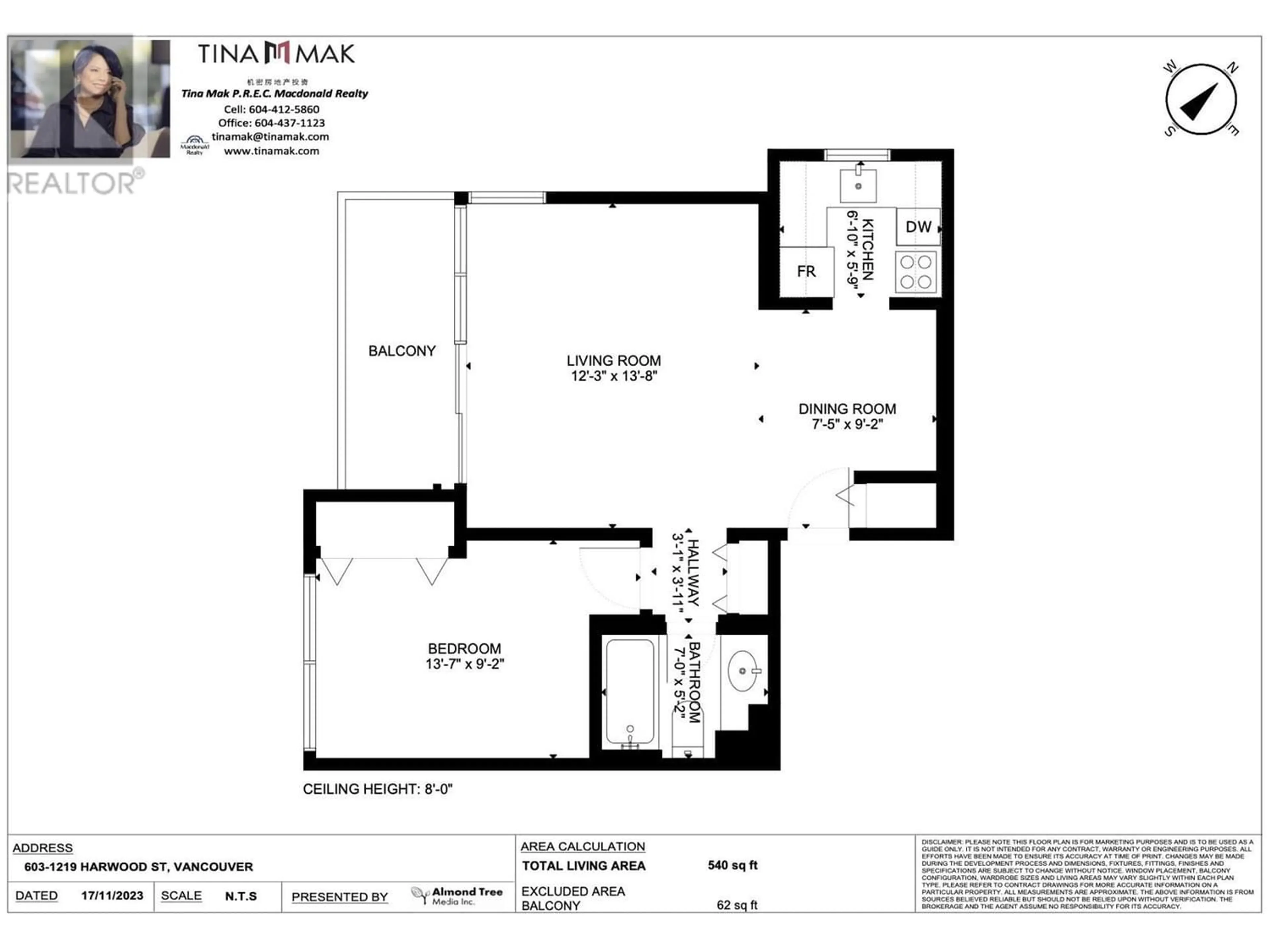 Floor plan for 603 1219 HARWOOD STREET, Vancouver British Columbia V6E1S5