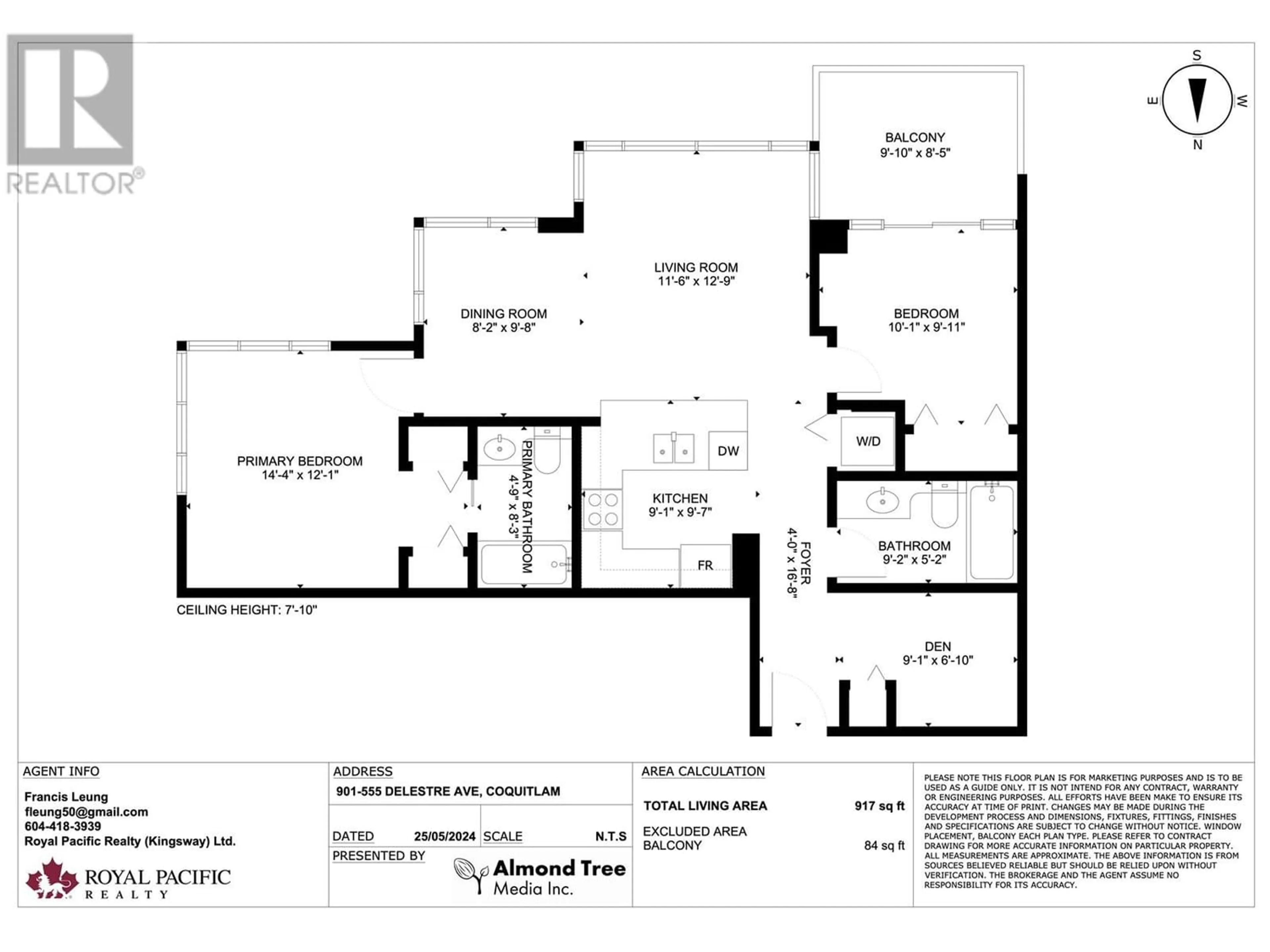 Floor plan for 901 555 DELESTRE AVENUE, Coquitlam British Columbia V3K0A9