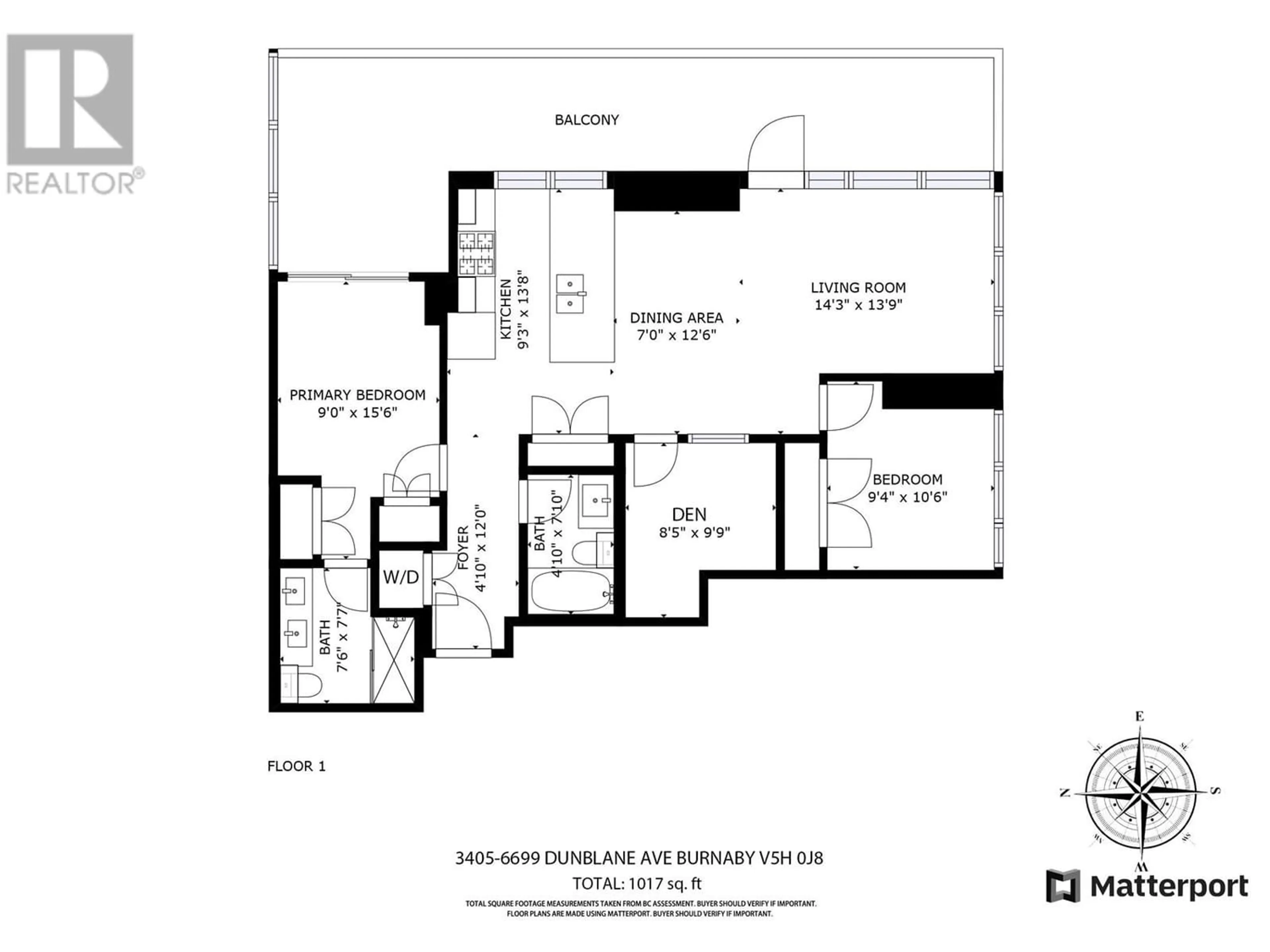 Floor plan for 3405 6699 DUNBLANE AVENUE, Burnaby British Columbia V5H0J8