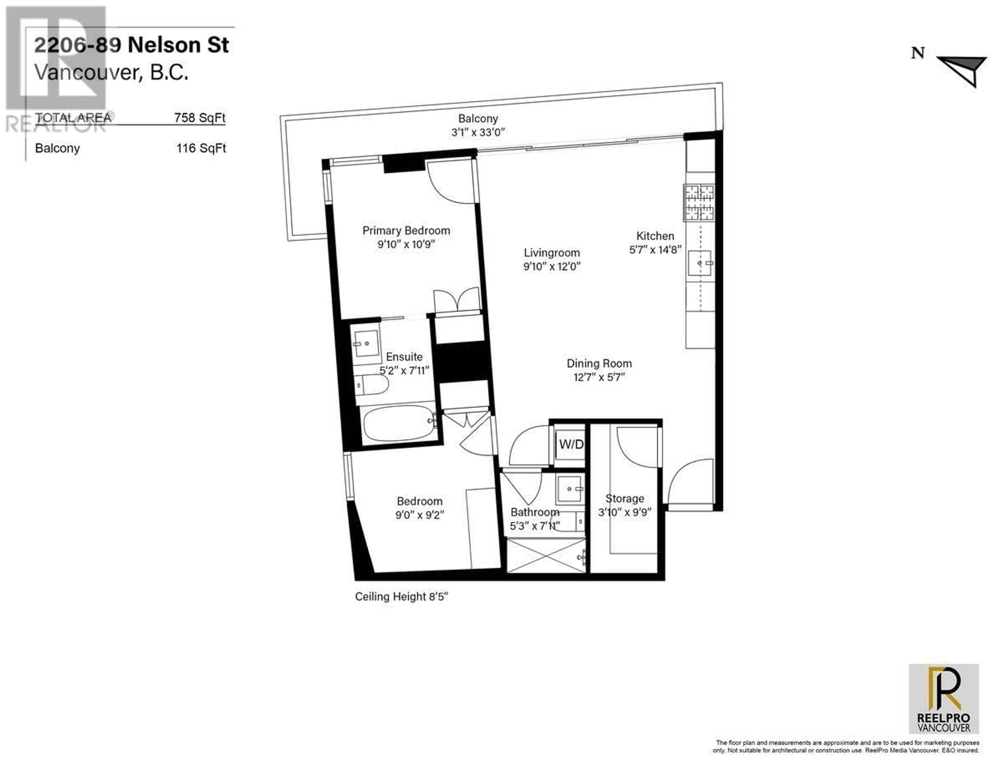 Floor plan for 2206 89 NELSON STREET, Vancouver British Columbia V6Z0E7