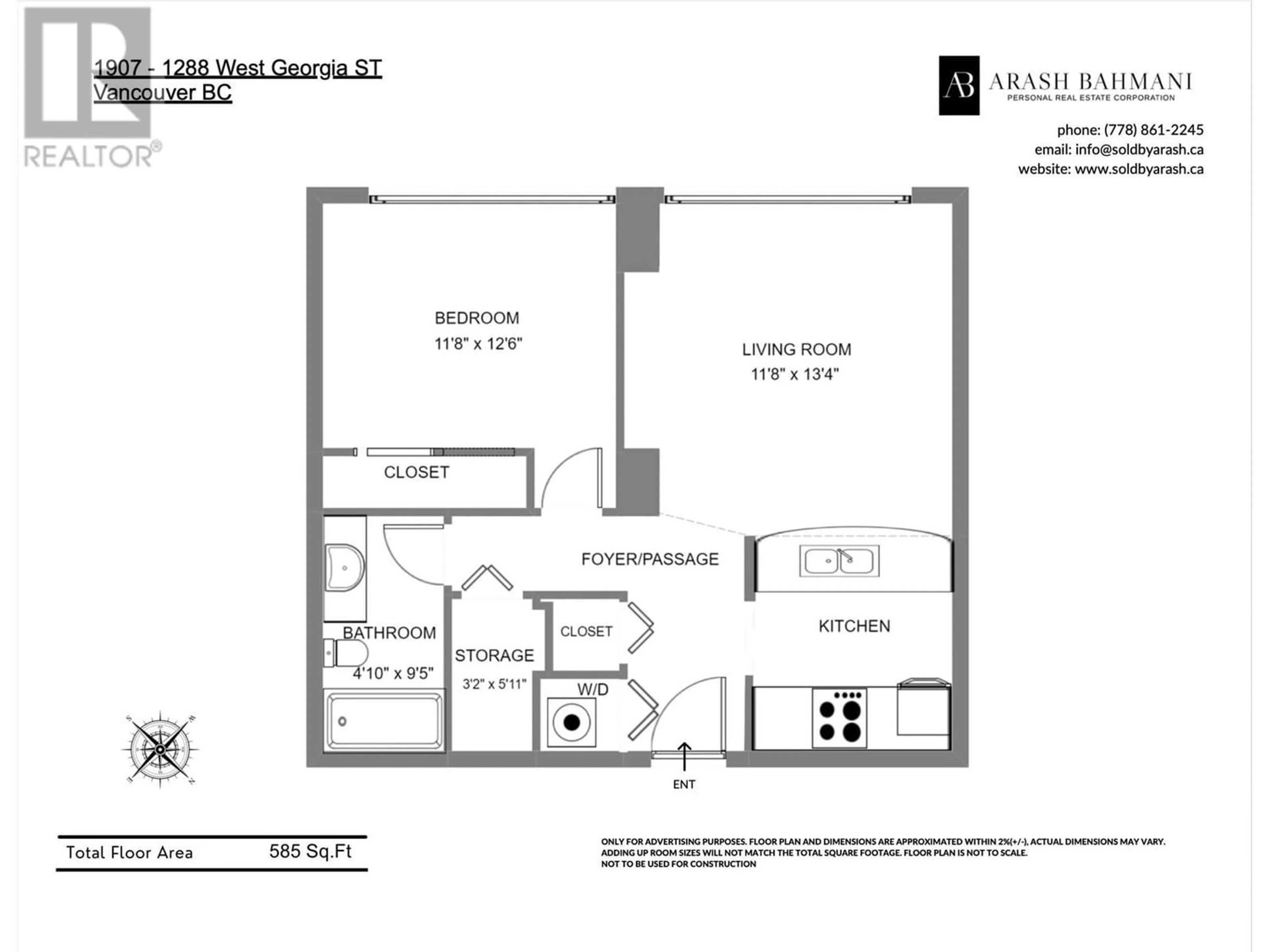 Floor plan for 1907 1288 W GEORGIA STREET, Vancouver British Columbia V6E4R3