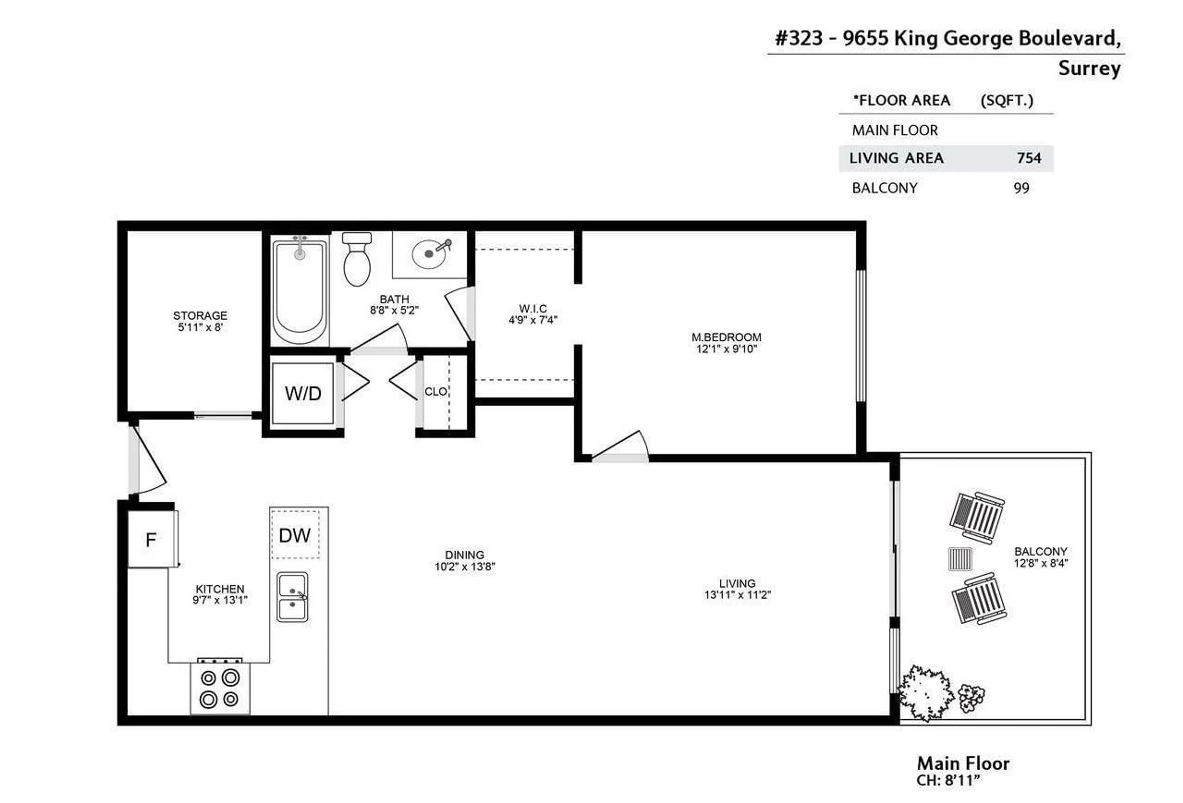 Floor plan for 323 9655 KING GEORGE BOULEVARD, Surrey British Columbia V3T0C7