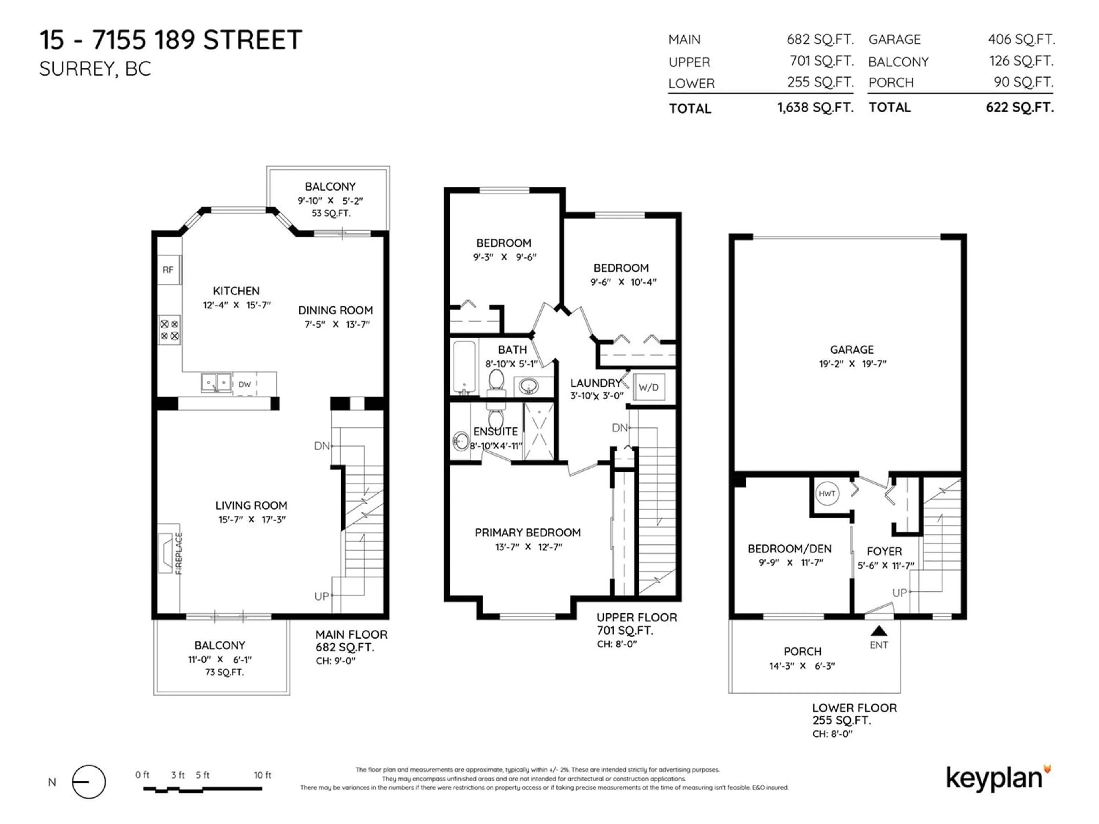 Floor plan for 15 7155 189 STREET, Surrey British Columbia V4N5S8