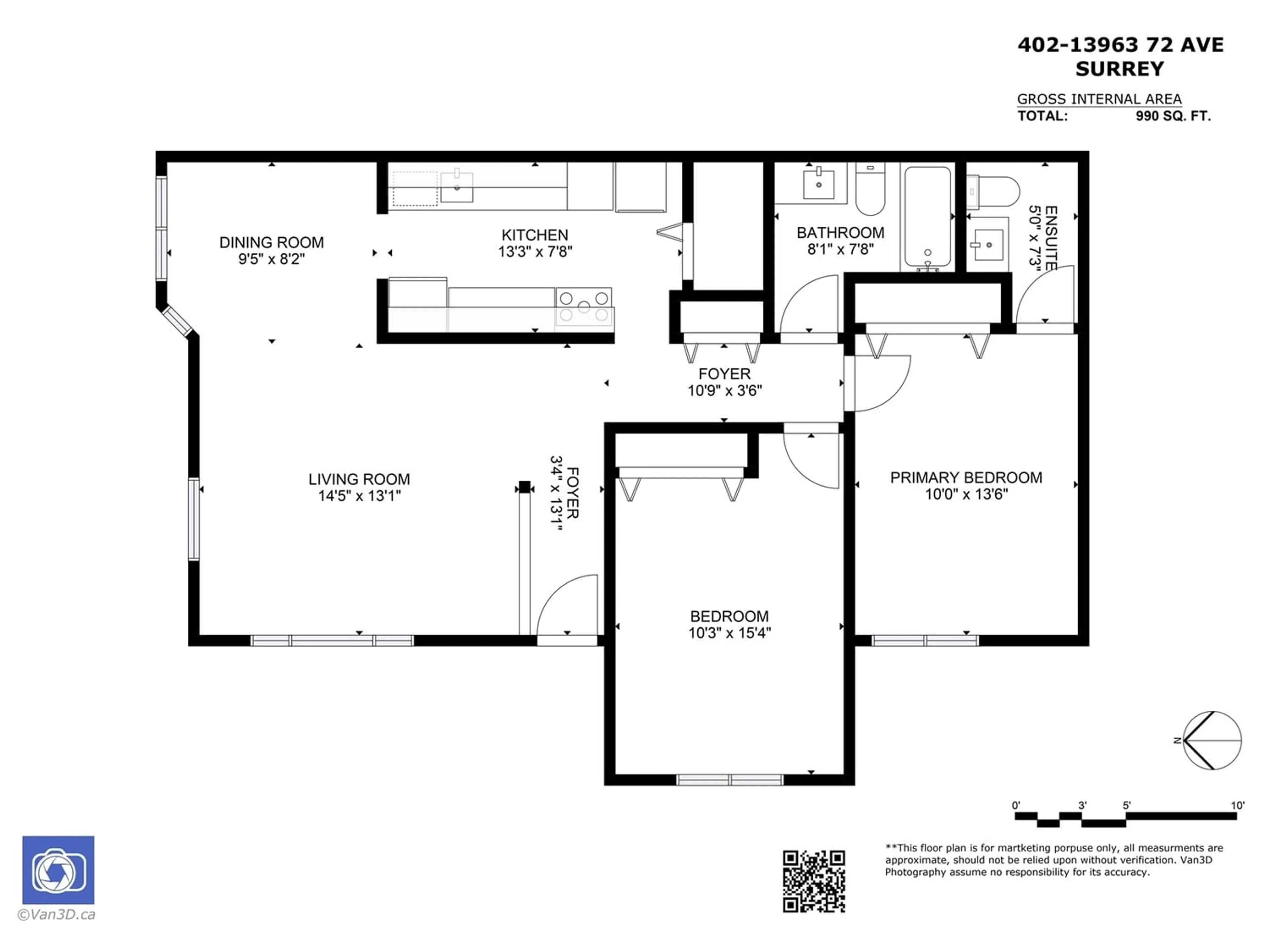 Floor plan for 402 13963 72 AVENUE, Surrey British Columbia V3W2P6