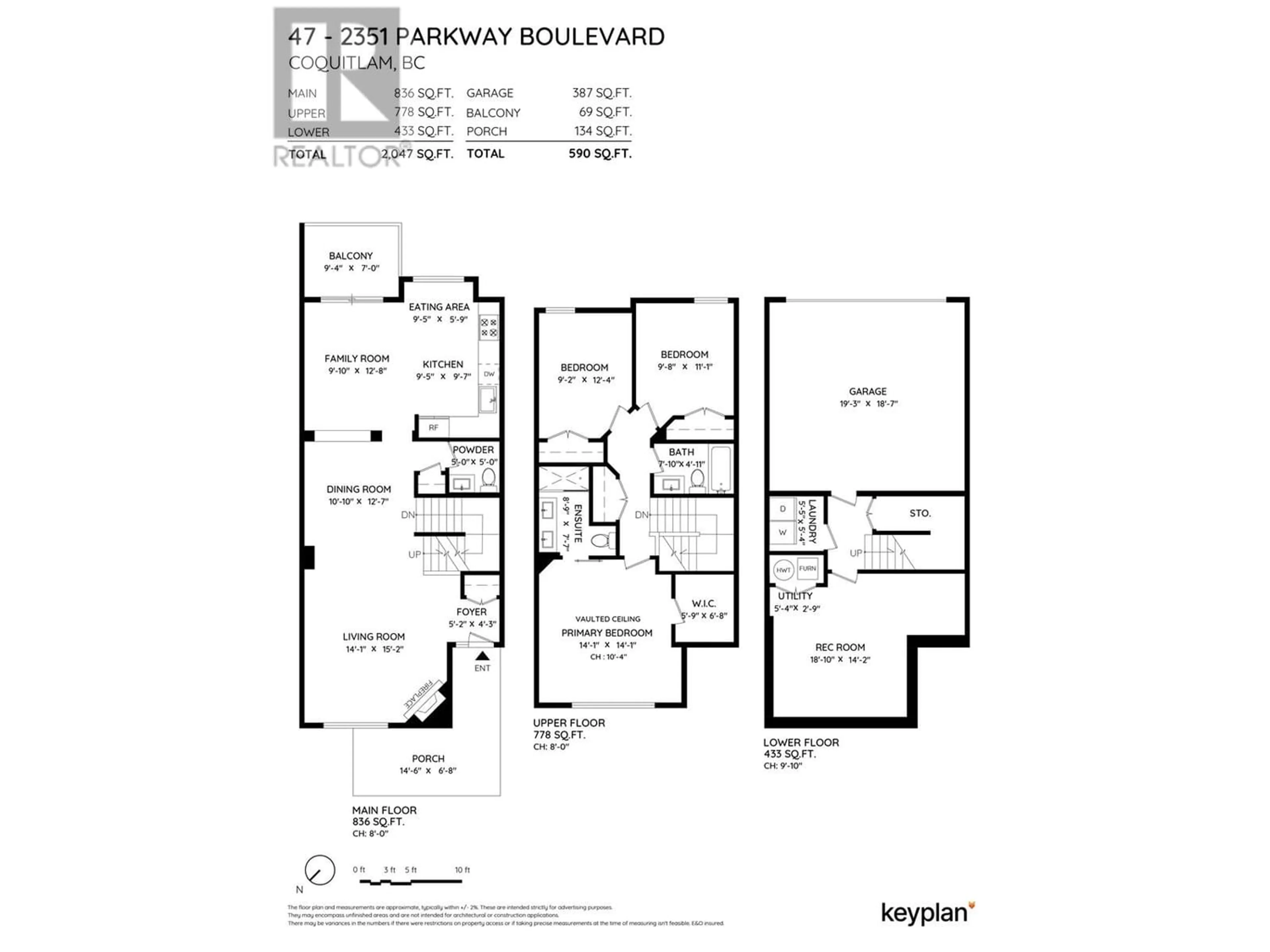 Floor plan for 47 2351 PARKWAY BOULEVARD, Coquitlam British Columbia V3E3P2