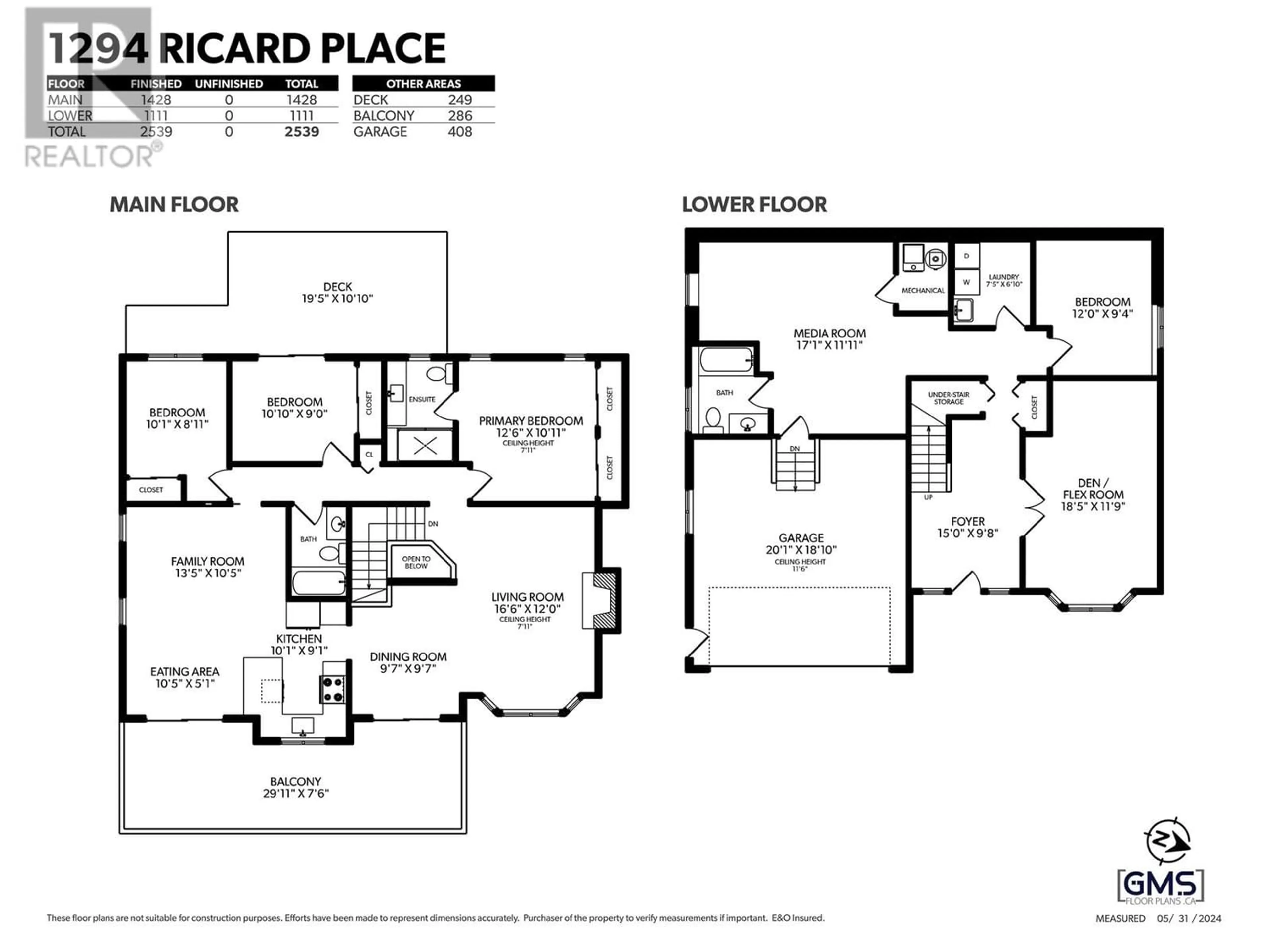 Floor plan for 1294 RICARD PLACE, Port Coquitlam British Columbia V3C5H3