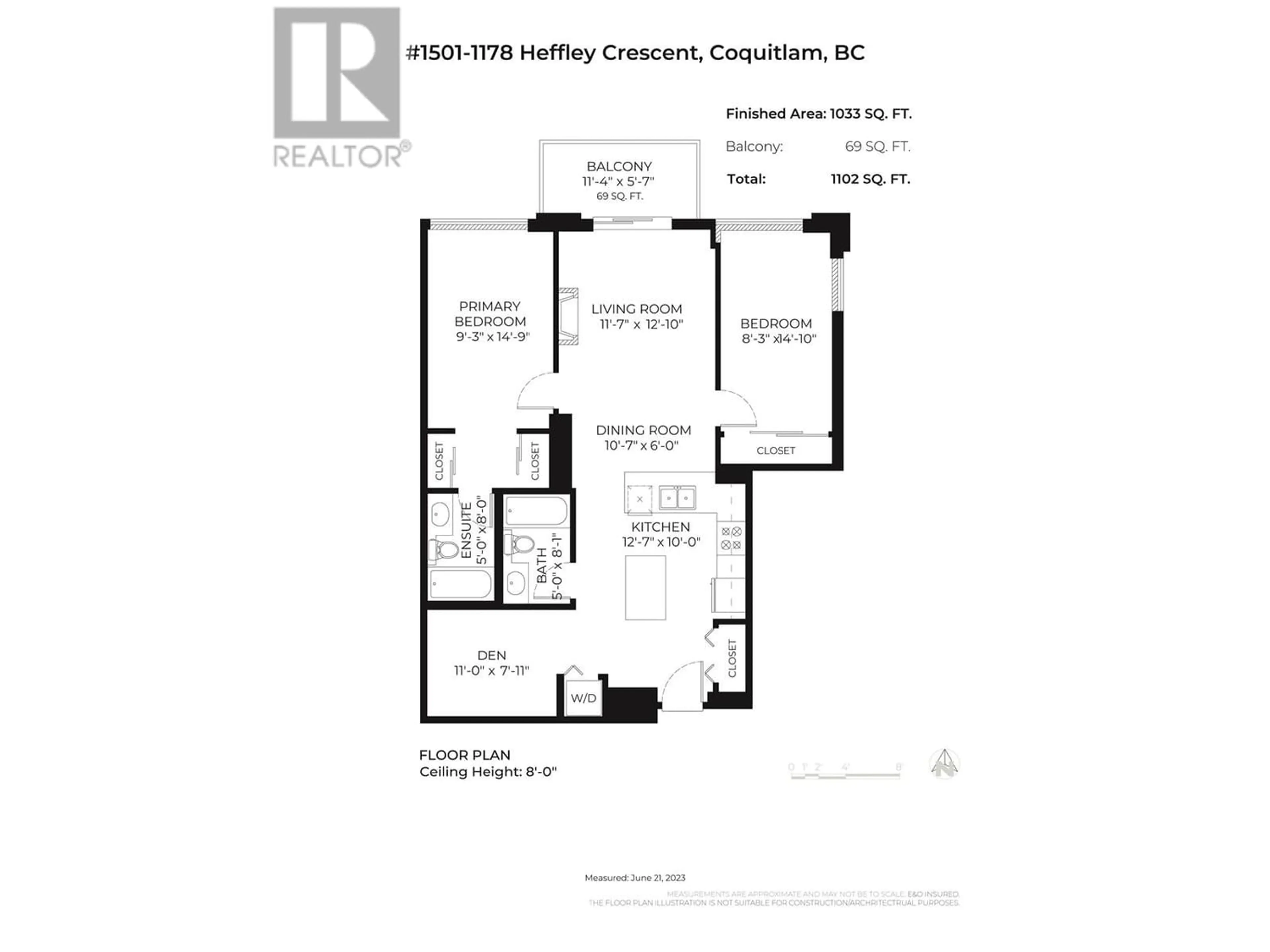 Floor plan for 1501 1178 HEFFLEY CRESCENT, Coquitlam British Columbia V3B0A7