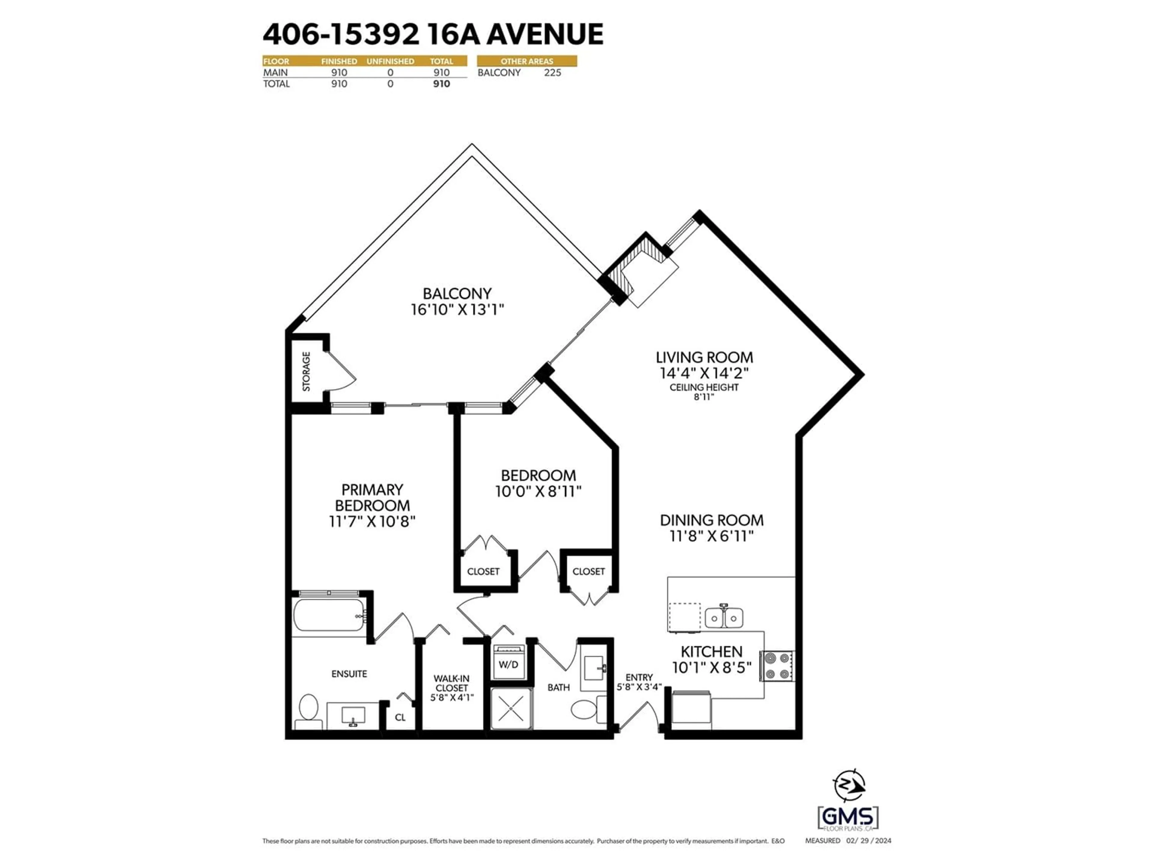 Floor plan for 406 15392 16A AVENUE, Surrey British Columbia V4A1S9