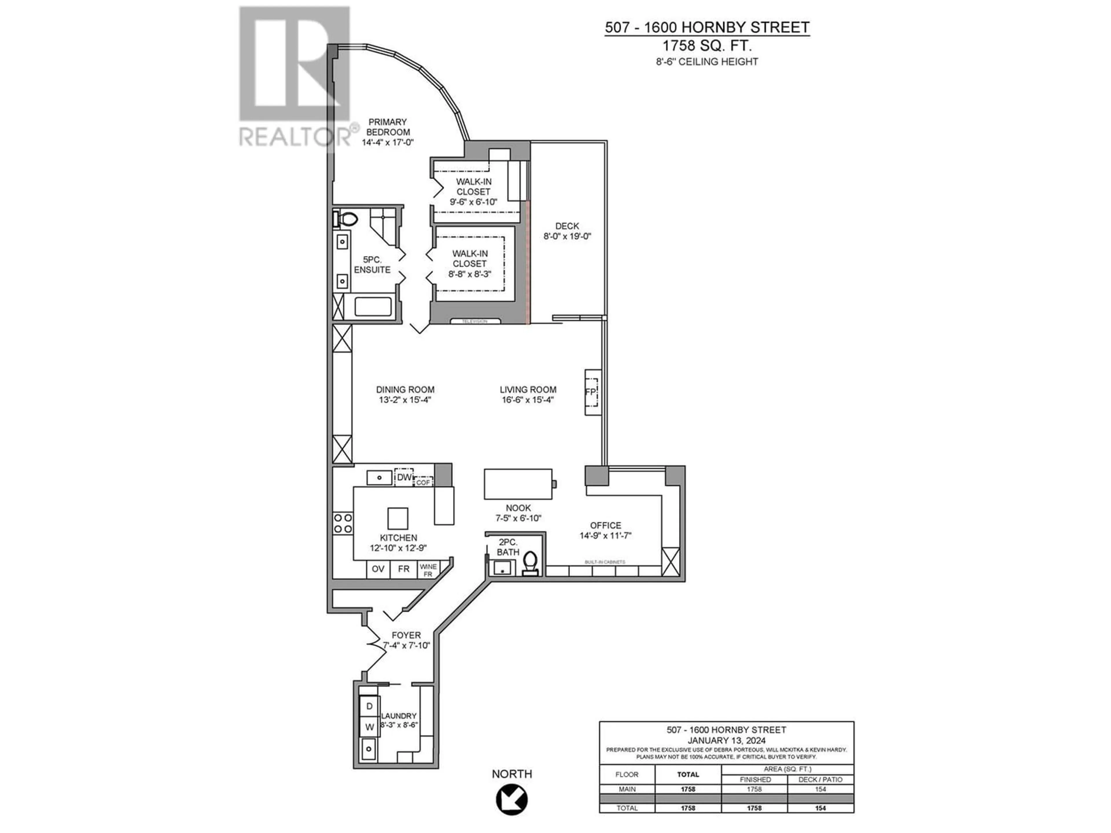 Floor plan for 507 1600 HORNBY STREET, Vancouver British Columbia V6Z2S4