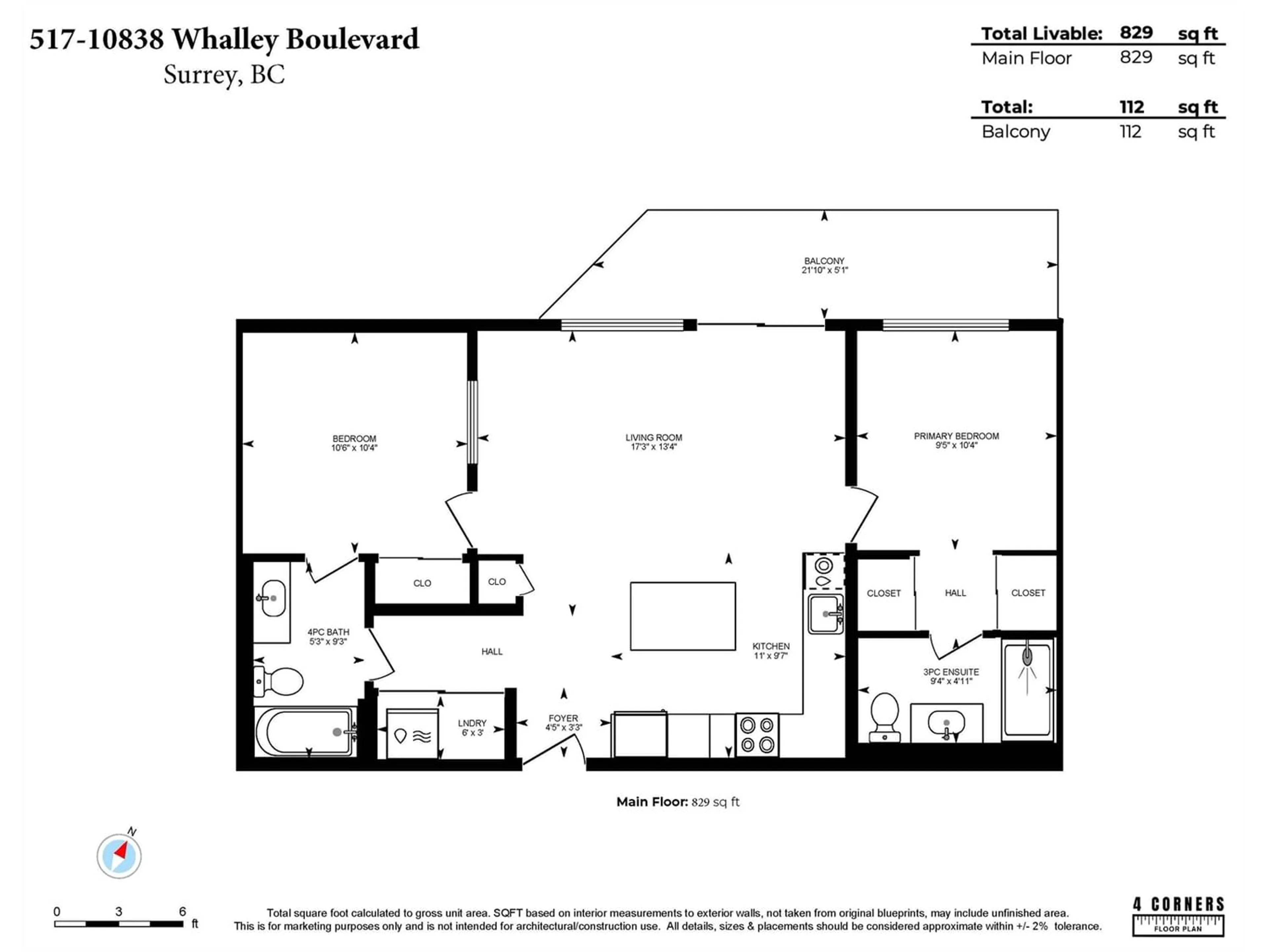 Floor plan for 517 10838 WHALLEY BOULEVARD, Surrey British Columbia V3R0G8