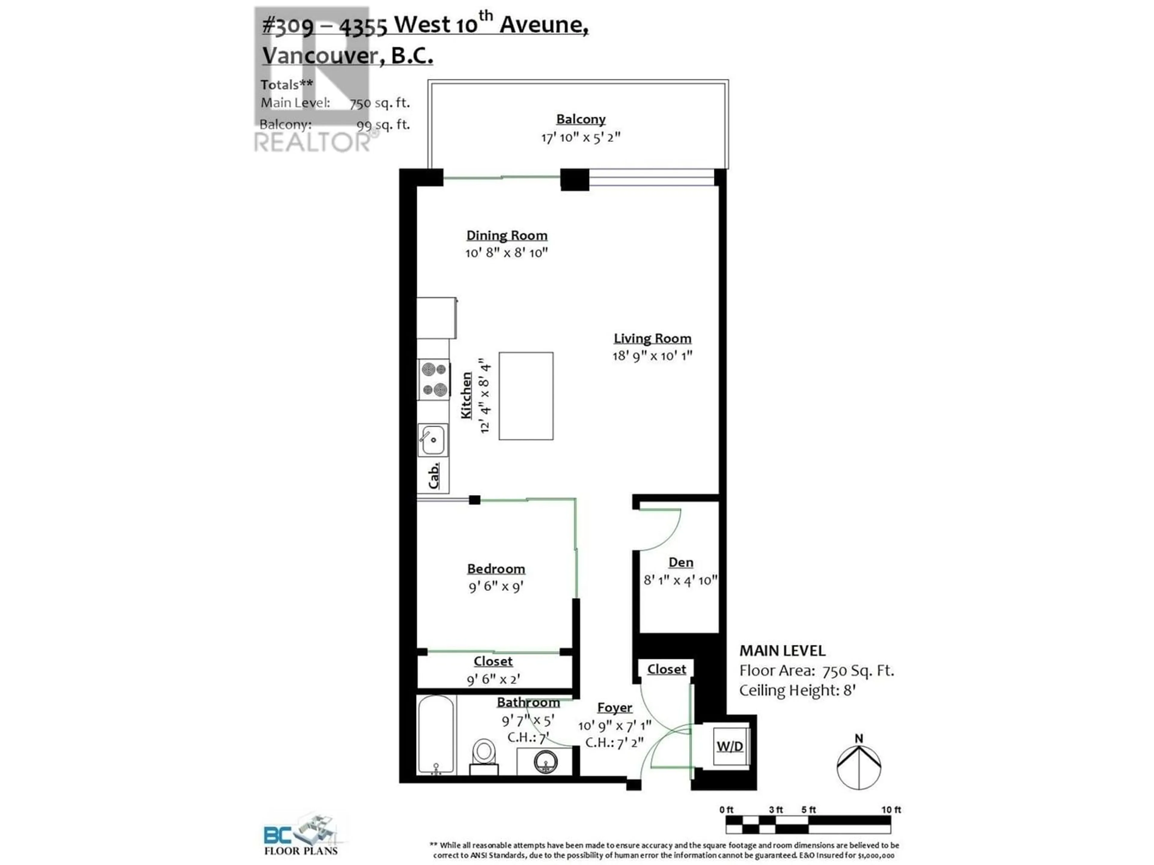 Floor plan for 309 4355 W 10TH AVENUE, Vancouver British Columbia V6R2H6