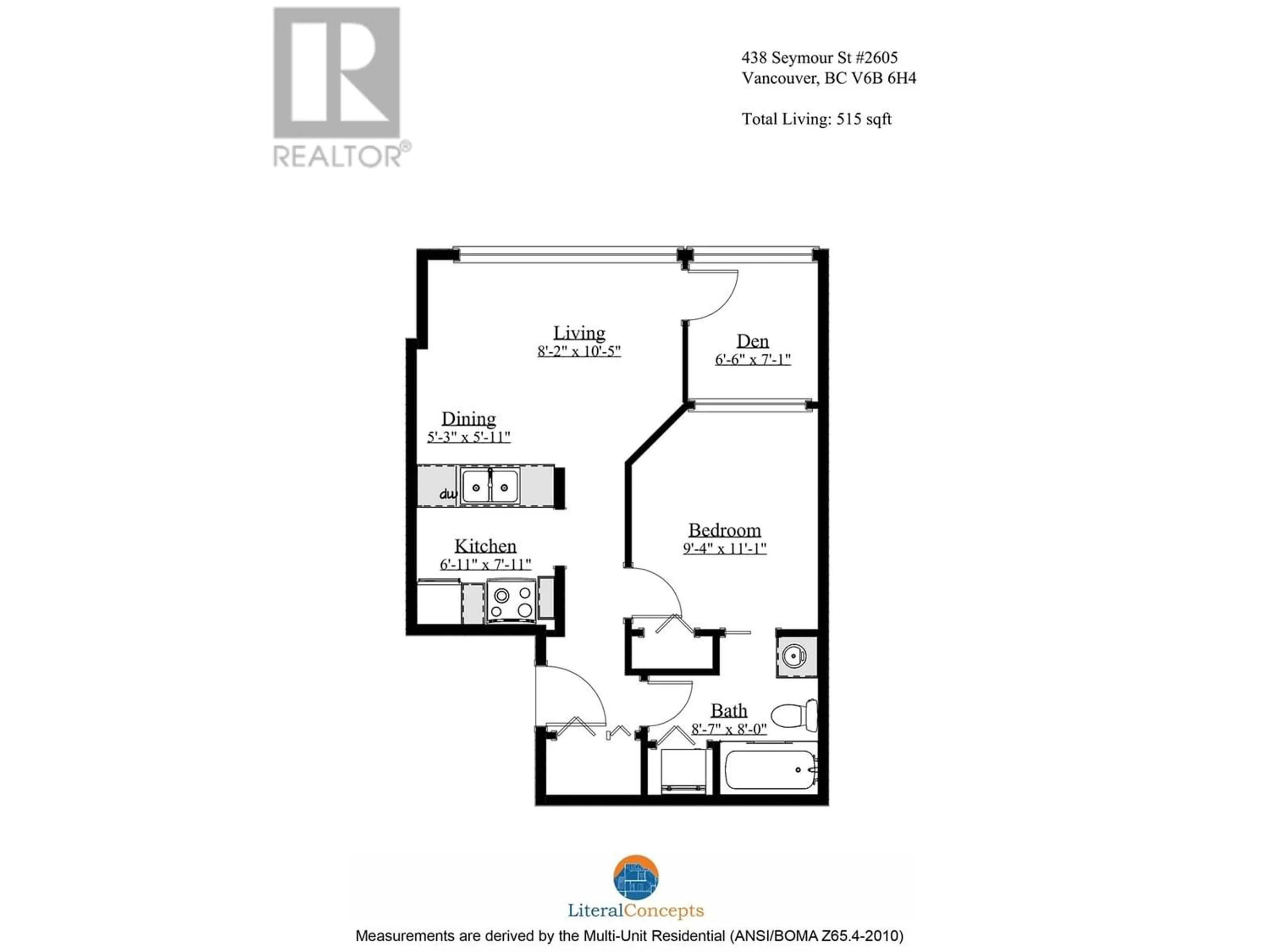 Floor plan for 2605 438 SEYMOUR STREET, Vancouver British Columbia V6B6H4