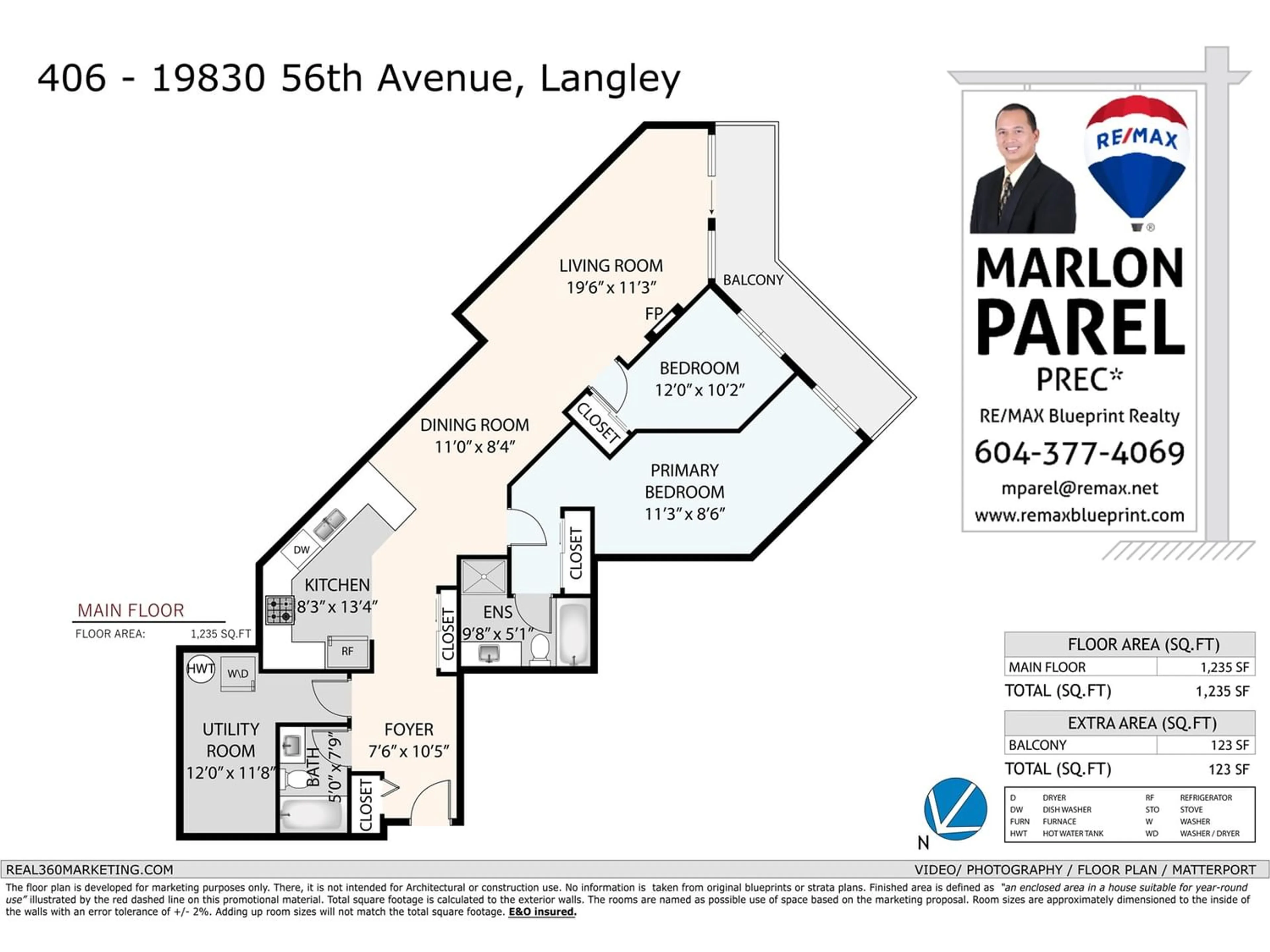 Floor plan for 406 19830 56 AVENUE AVENUE, Langley British Columbia V3A0A5