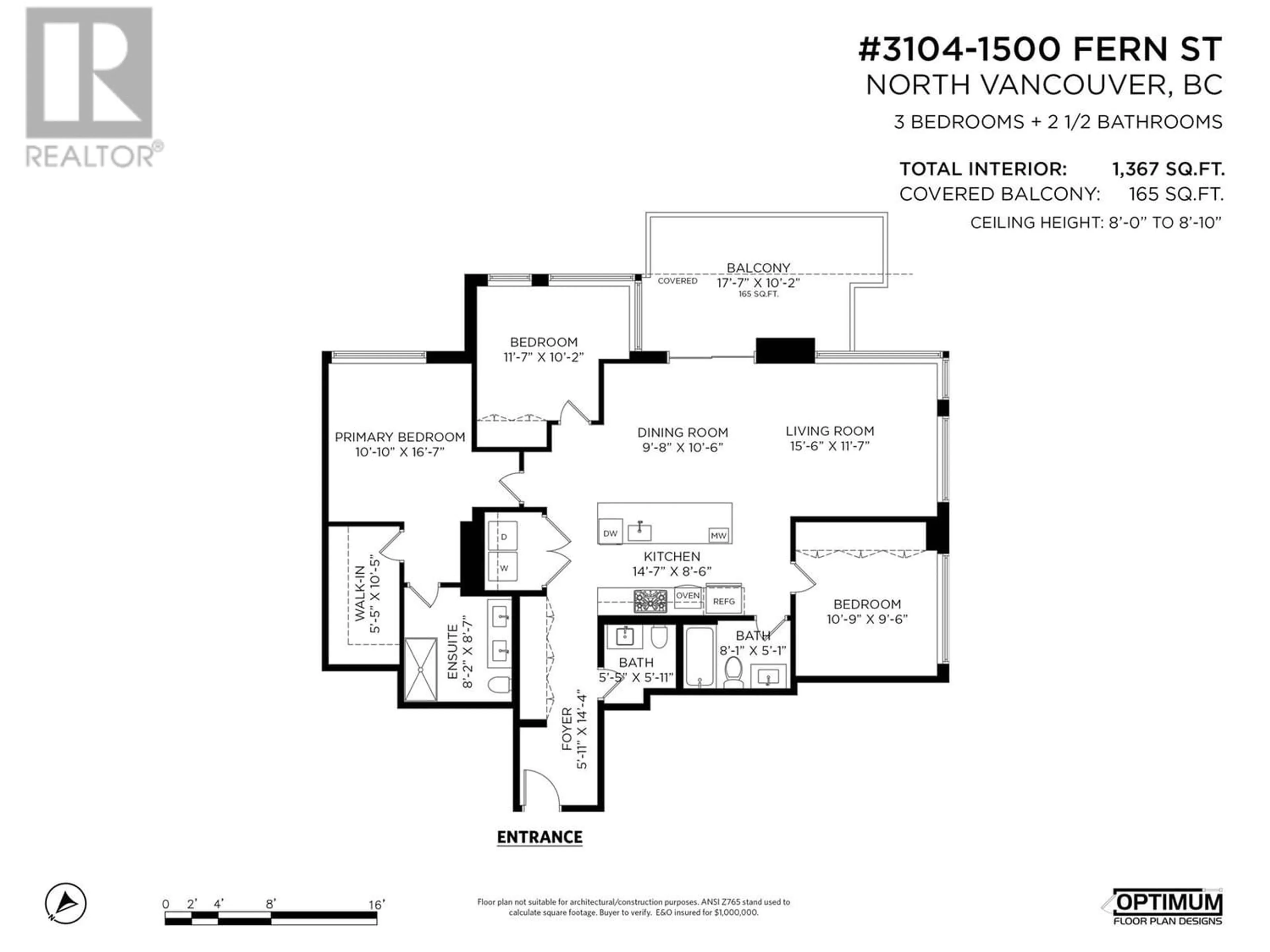 Floor plan for 3104 1500 FERN STREET, North Vancouver British Columbia V7J1H6