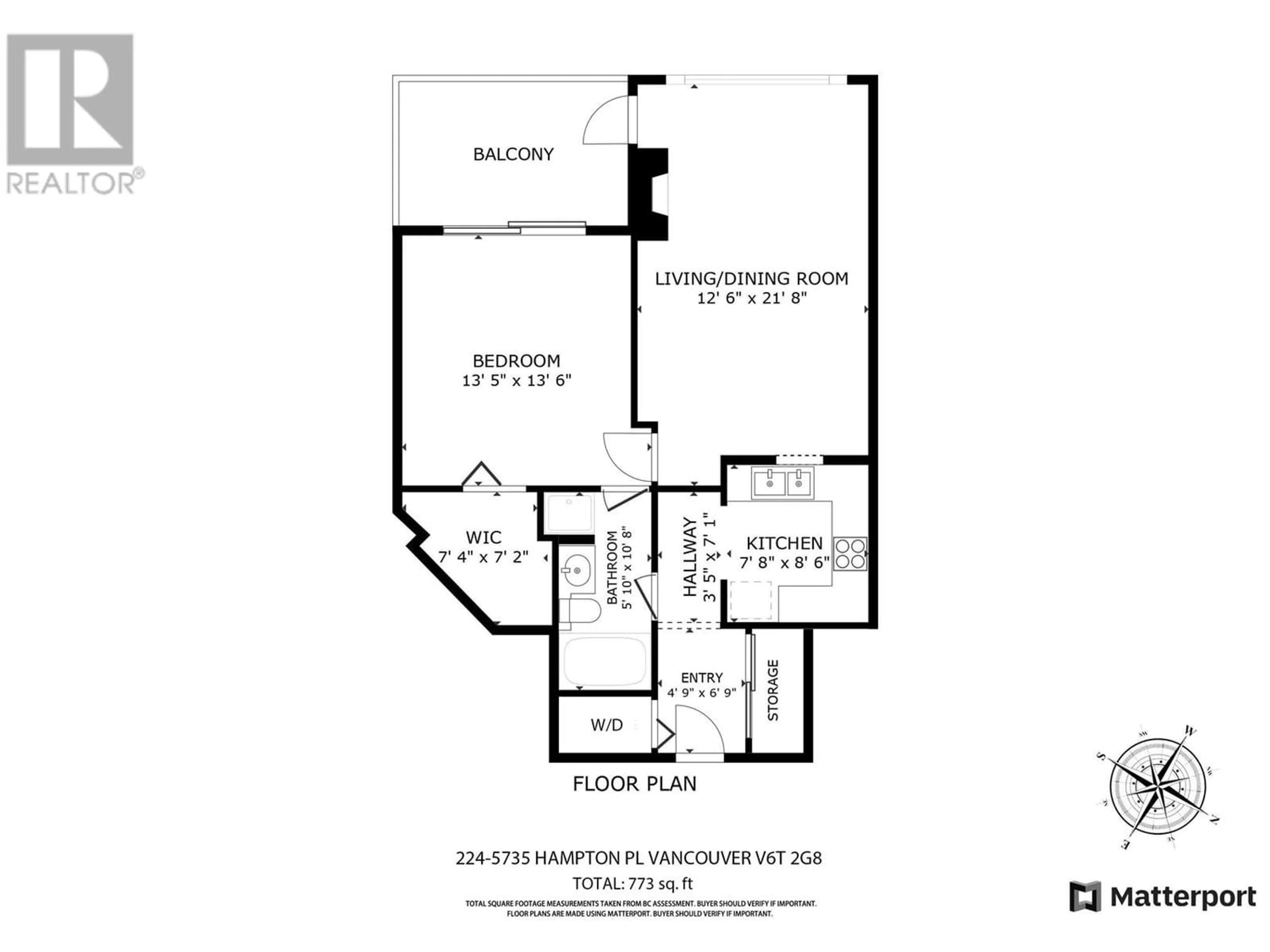 Floor plan for 224 5735 HAMPTON PLACE, Vancouver British Columbia V6T2G8