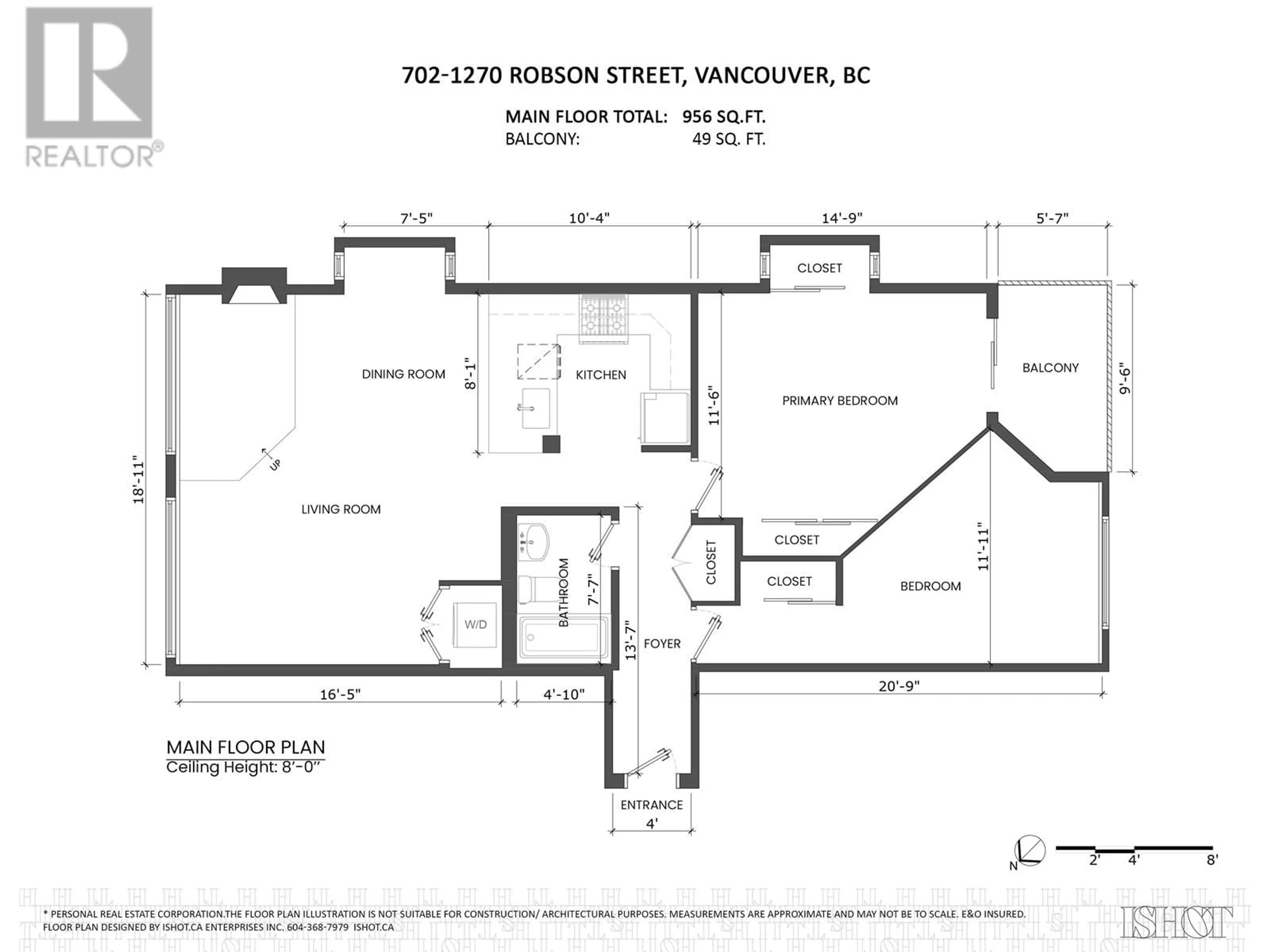 Floor plan for 702 1270 ROBSON STREET, Vancouver British Columbia V6E3Z6