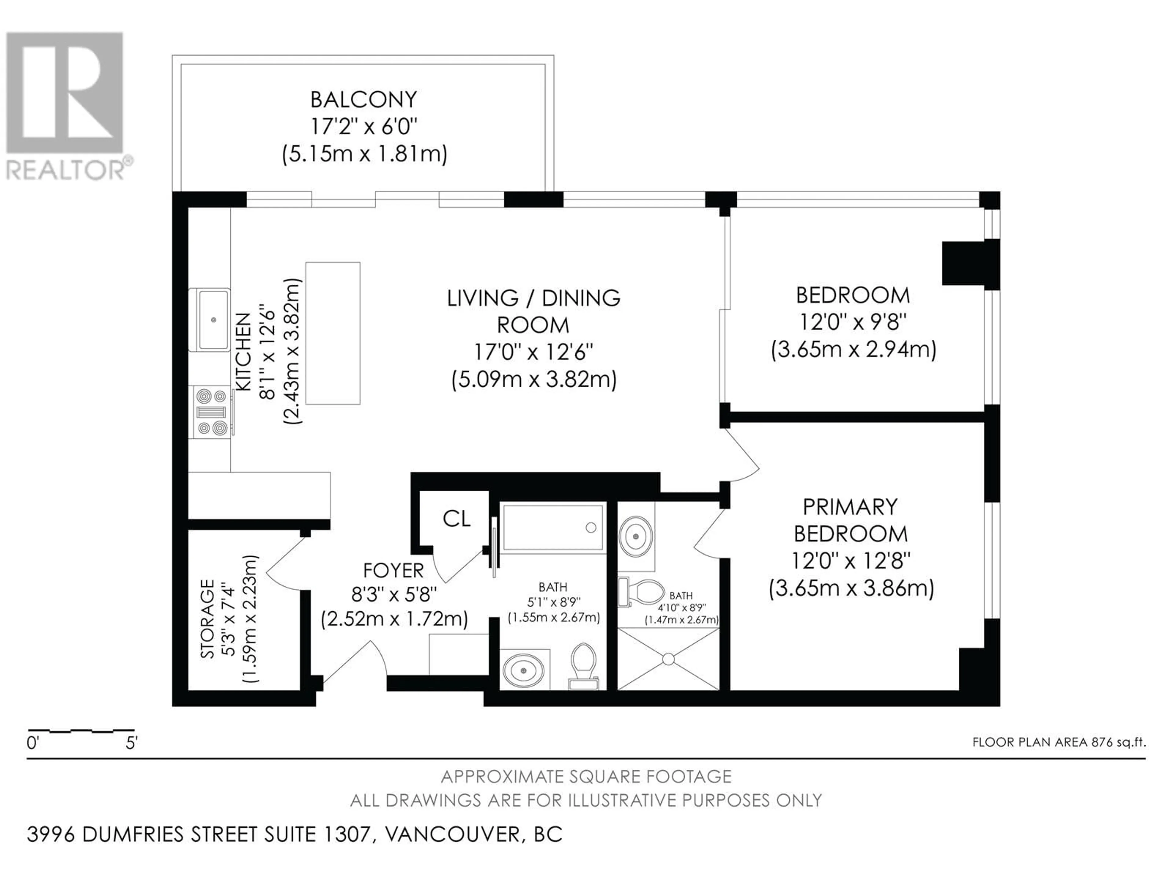 Floor plan for 1307 3996 DUMFRIES STREET, Vancouver British Columbia V5N5R3