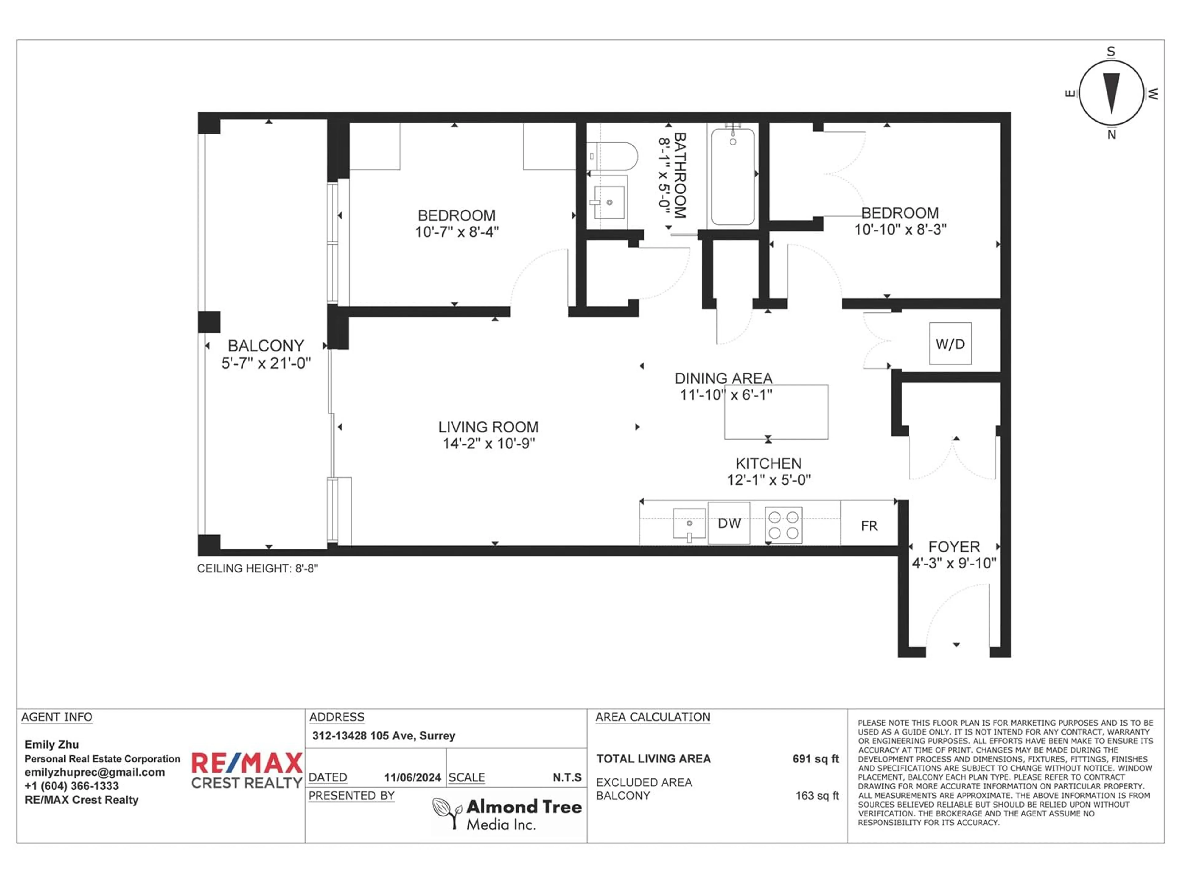 Floor plan for 312 13428 105 AVENUE, Surrey British Columbia V3T0S6