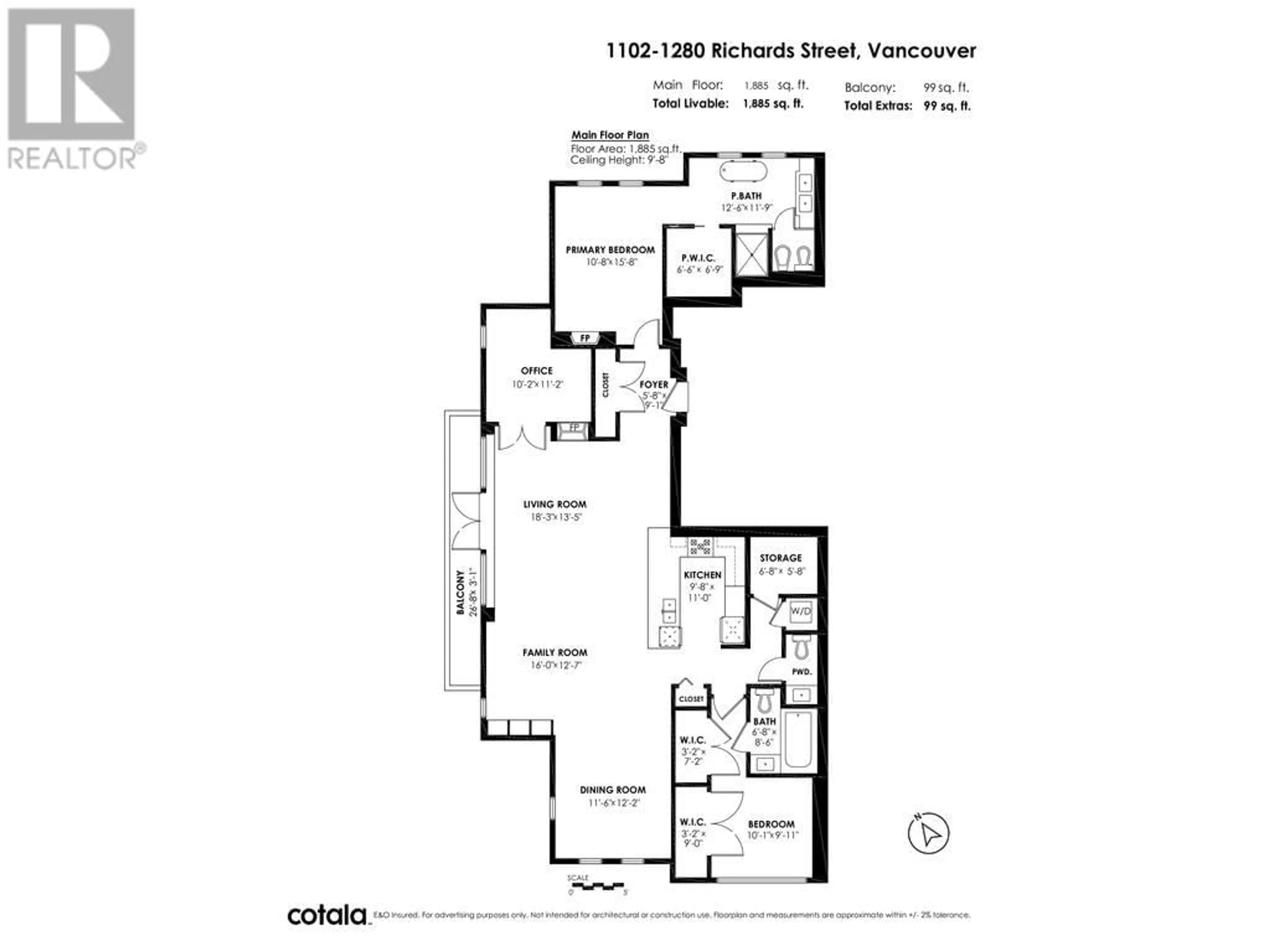 Floor plan for 1102 1280 RICHARDS STREET, Vancouver British Columbia V6B1S2