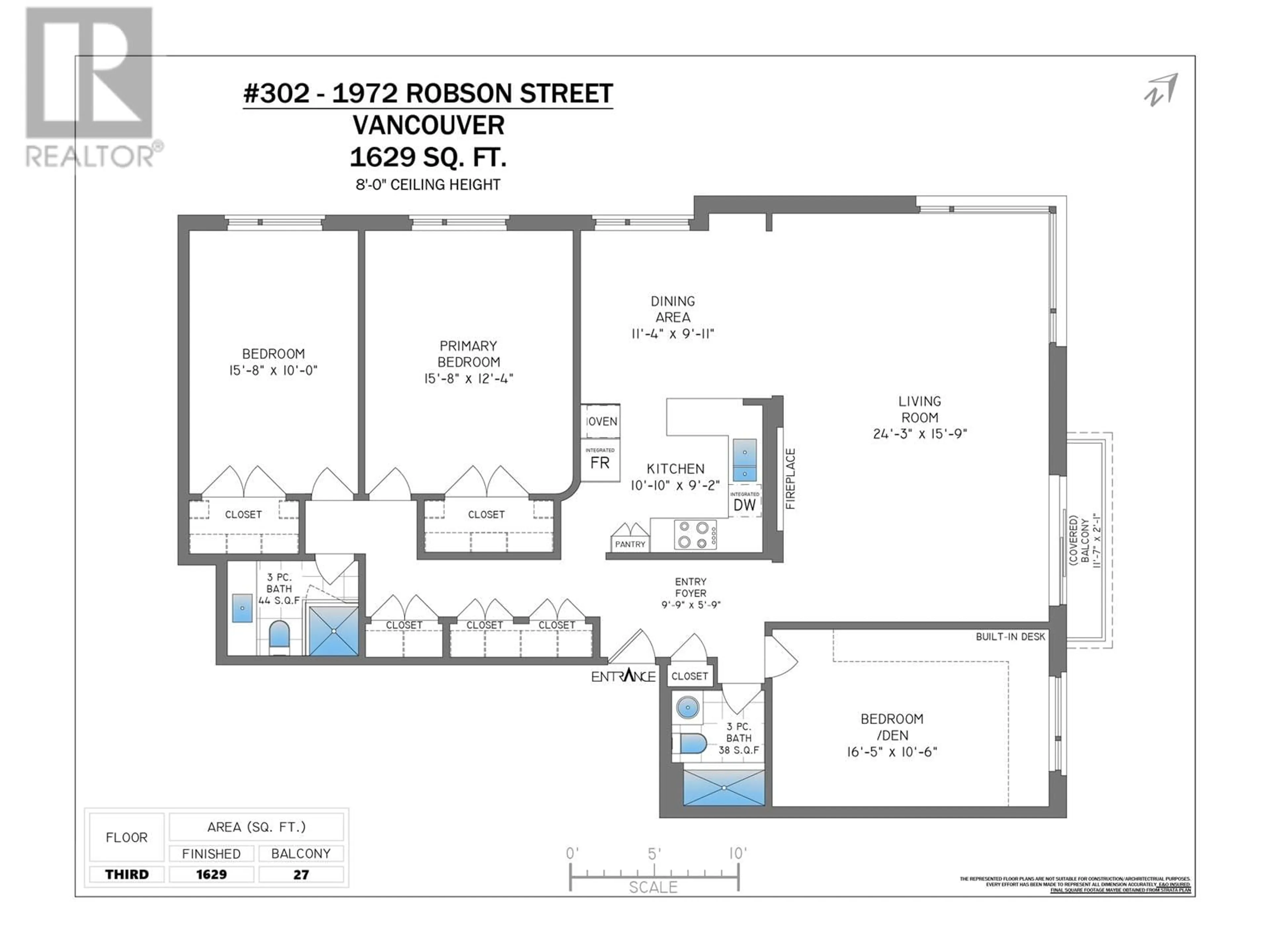 Floor plan for 302 1972 ROBSON STREET, Vancouver British Columbia V6G1E8